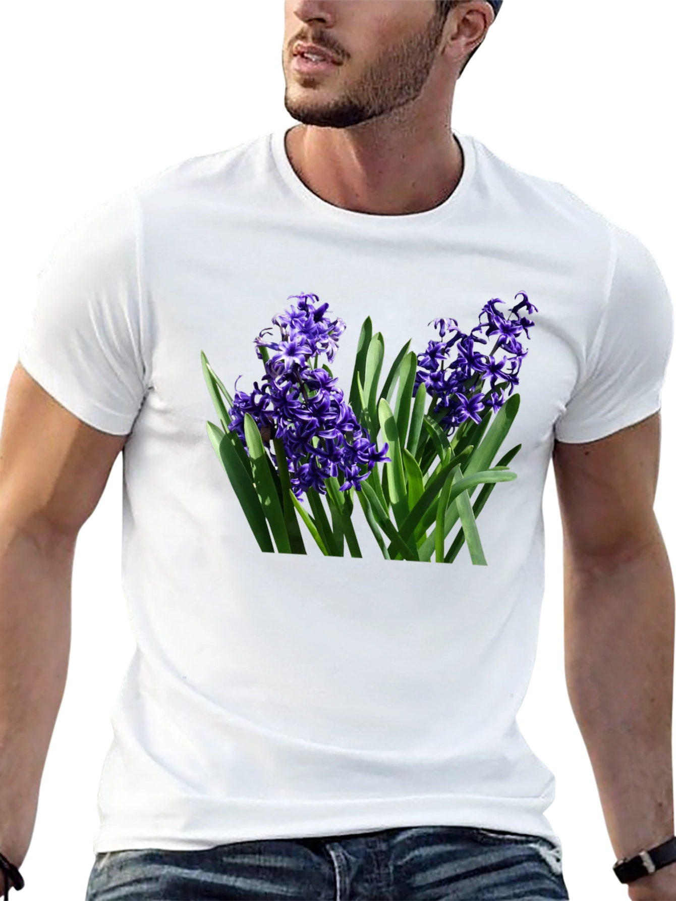 Black Floral Hyacinth Graphic Tee - Black Cotton T-Shirt view 13