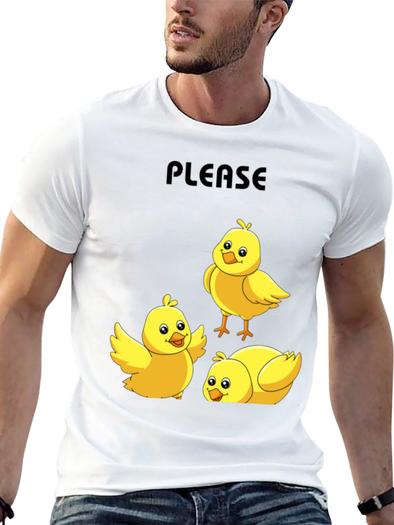 Black Please Chick T-Shirt - Cute Cartoon Animal Tee view 13