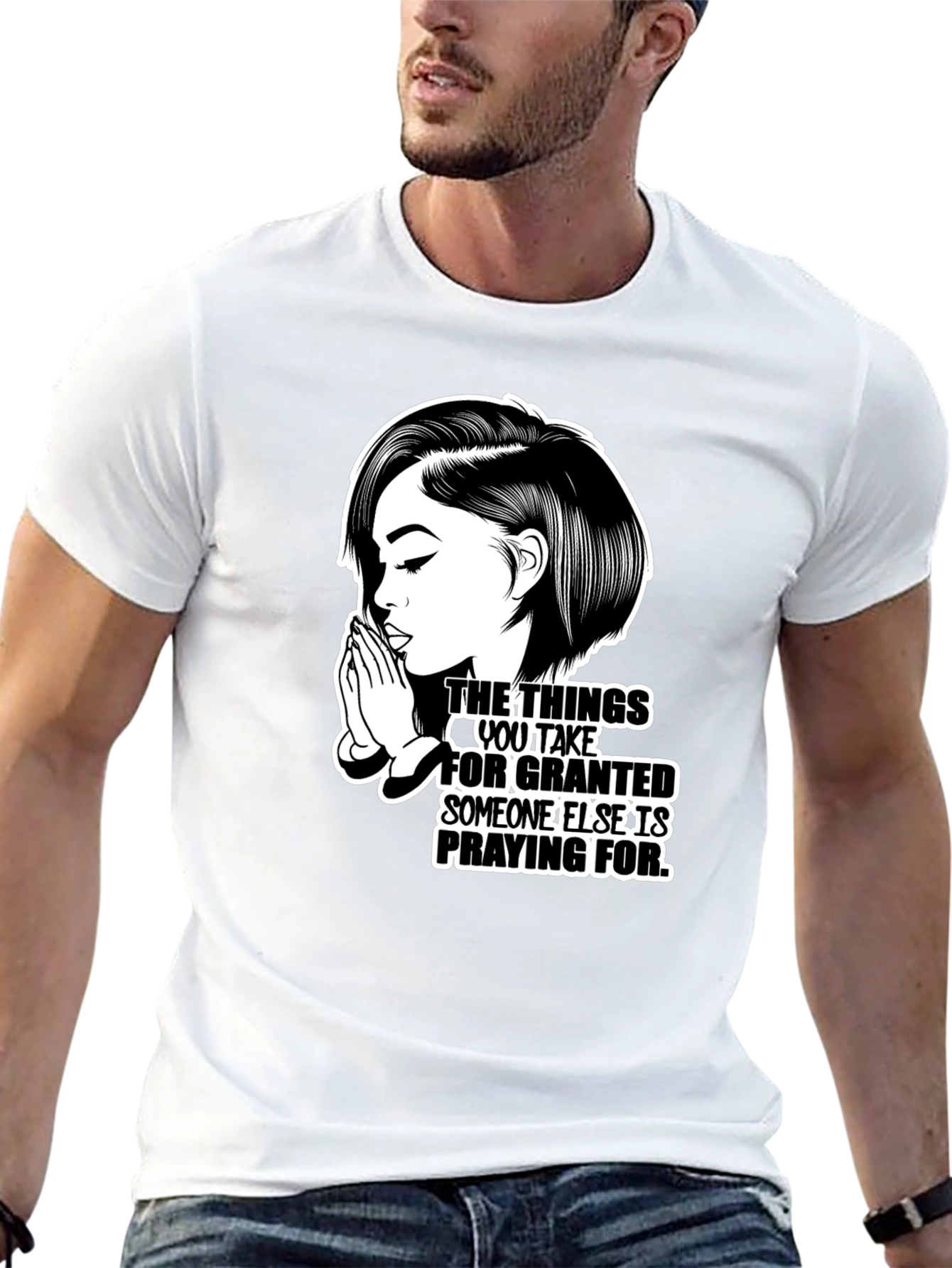 Black Praying Woman Graphic T-Shirt - Black view 13