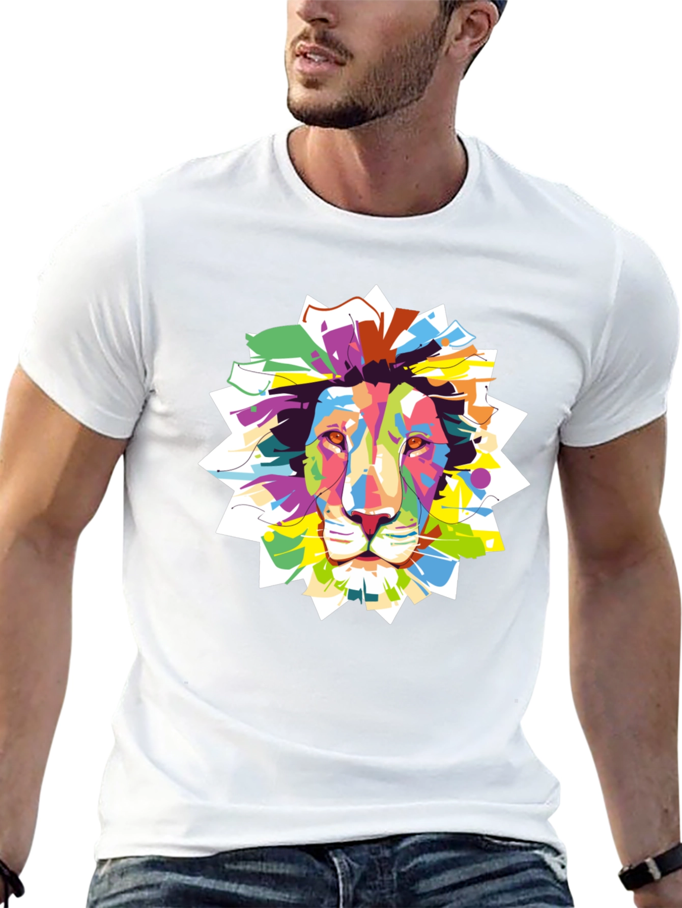 Black Vibrant Lion Graphic Black T-Shirt view 13