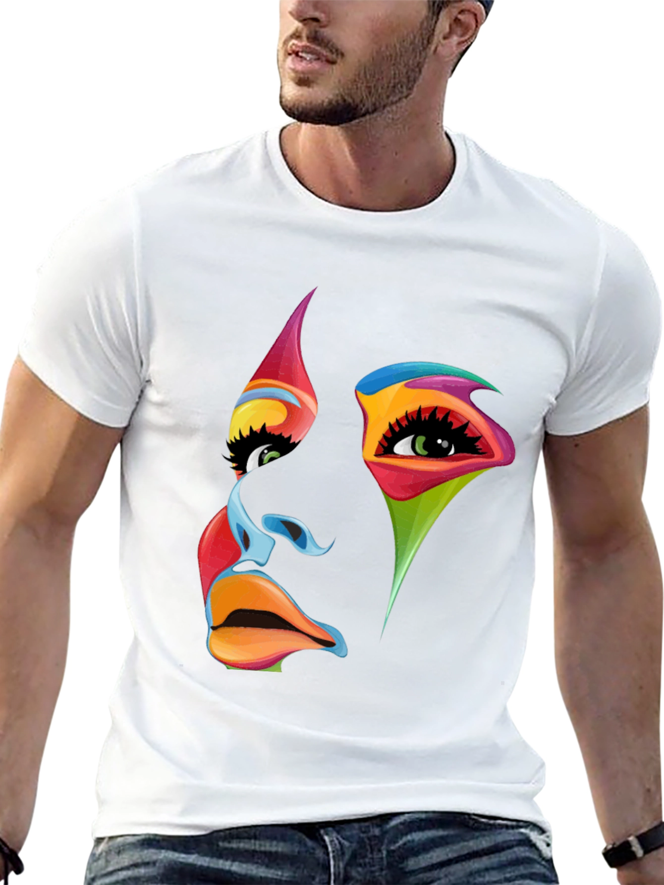 Black Abstract Face Graphic Tee - Vivid Colors, Modern Art view 13