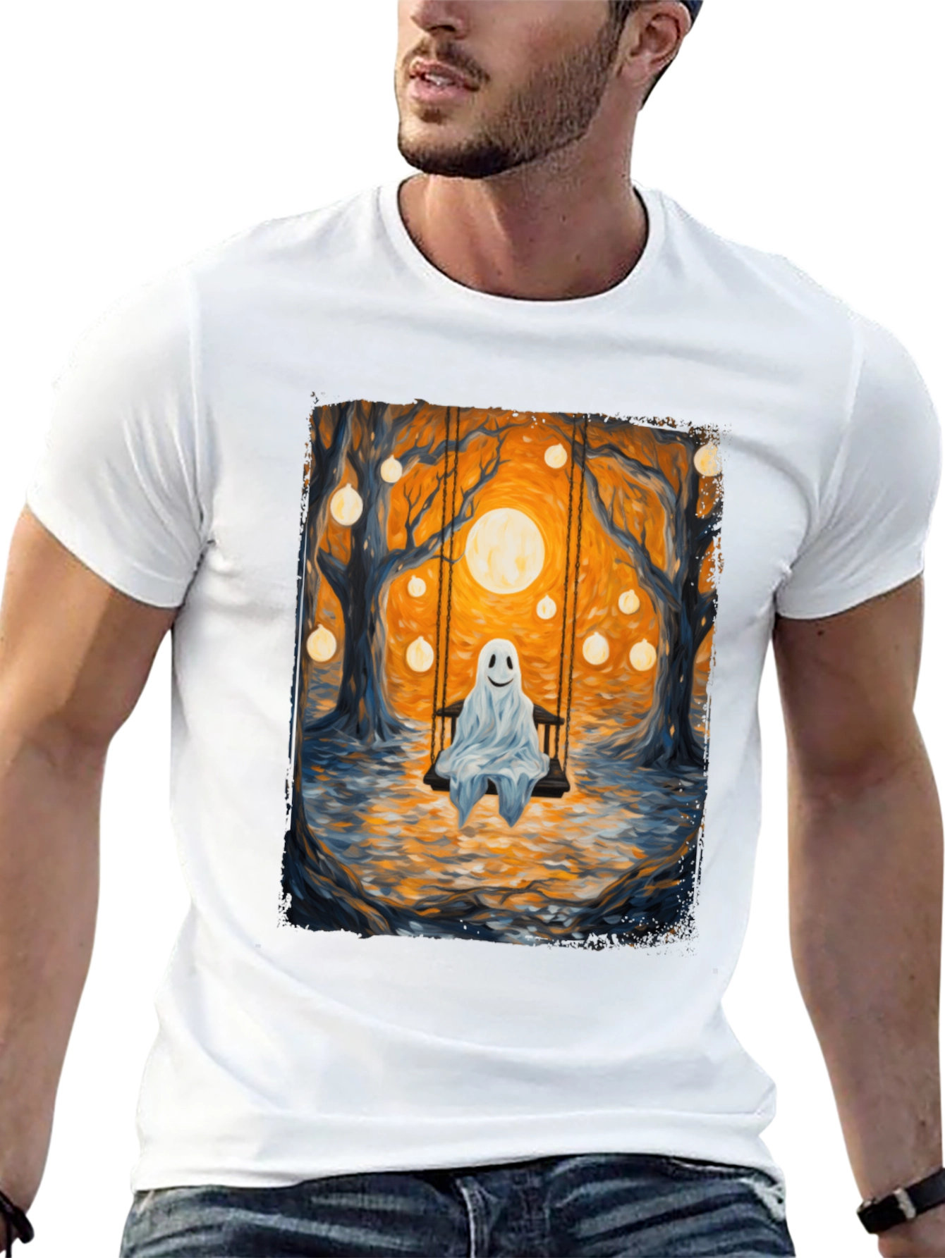 Black Ghost on Swing T-Shirt - Spooky Season view 13
