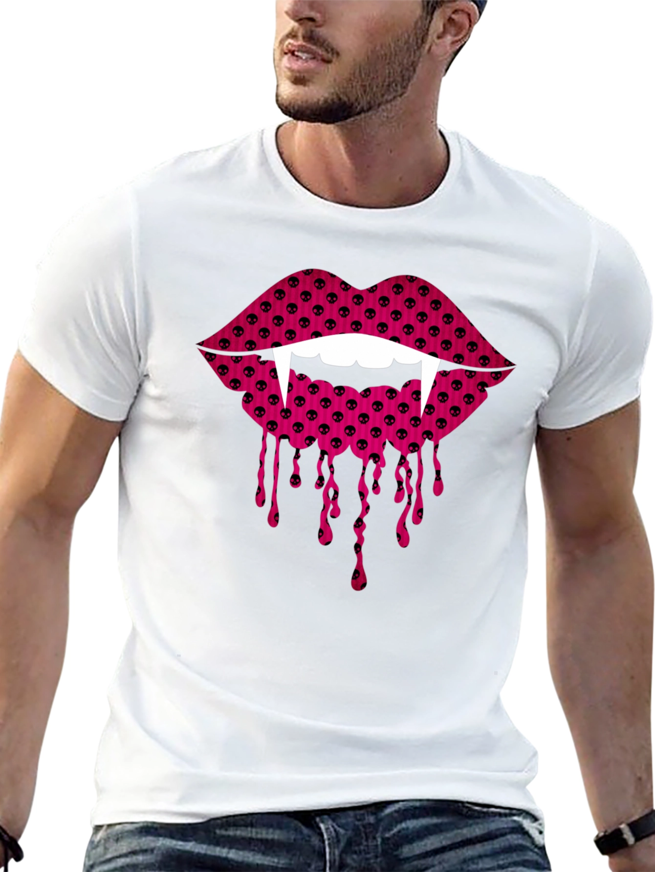 Black Vampire Lips Graphic Tee - Halloween Fashion view 13