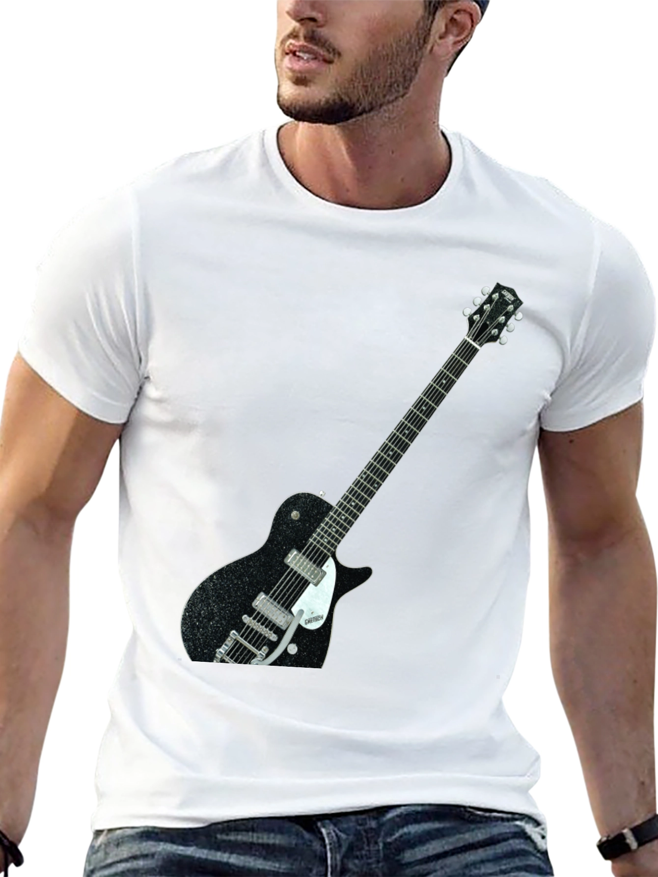 Black Black T-Shirt with Guitar Graphic view 13