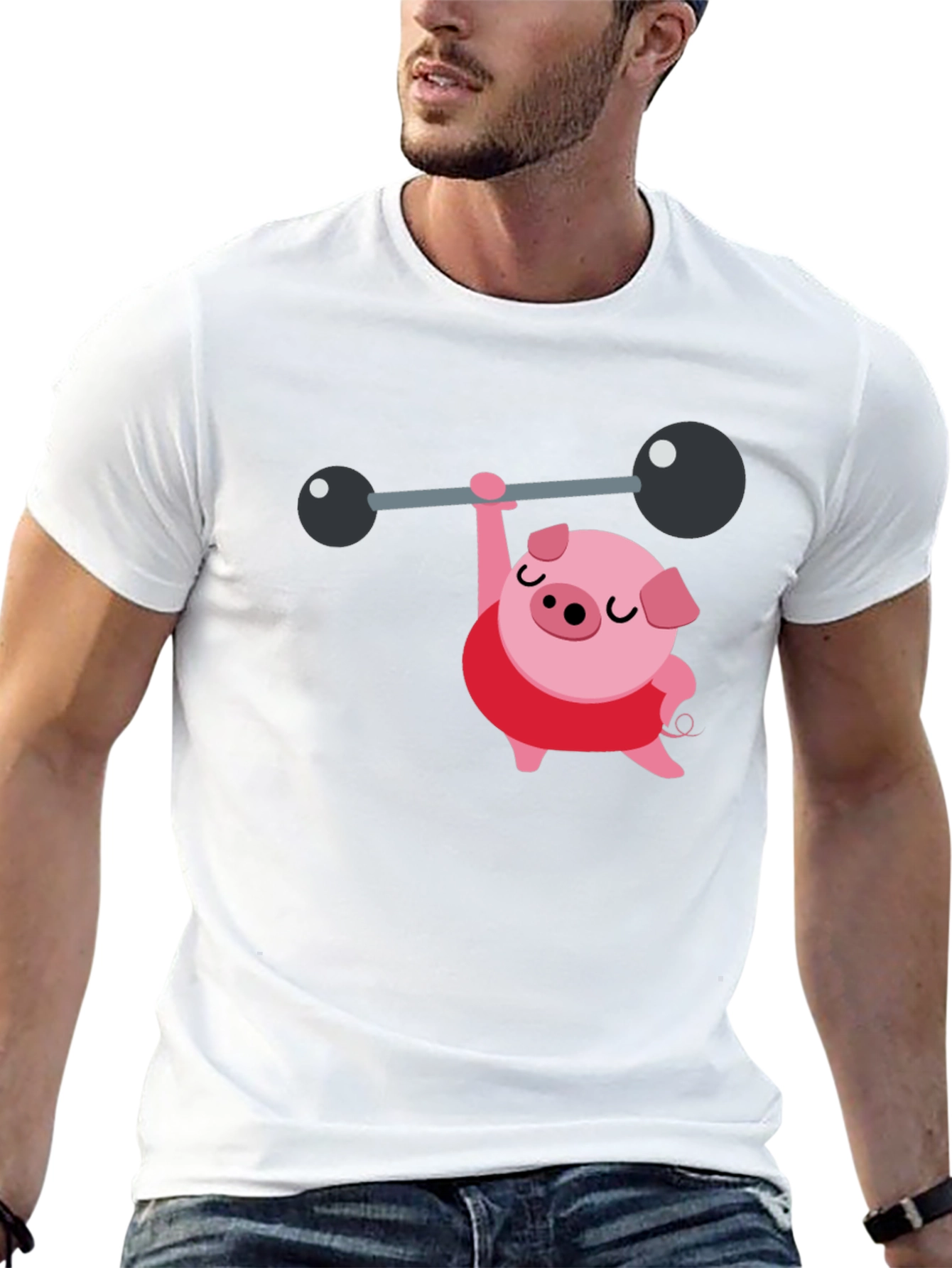 Black Weightlifting Pig Black T-Shirt view 13