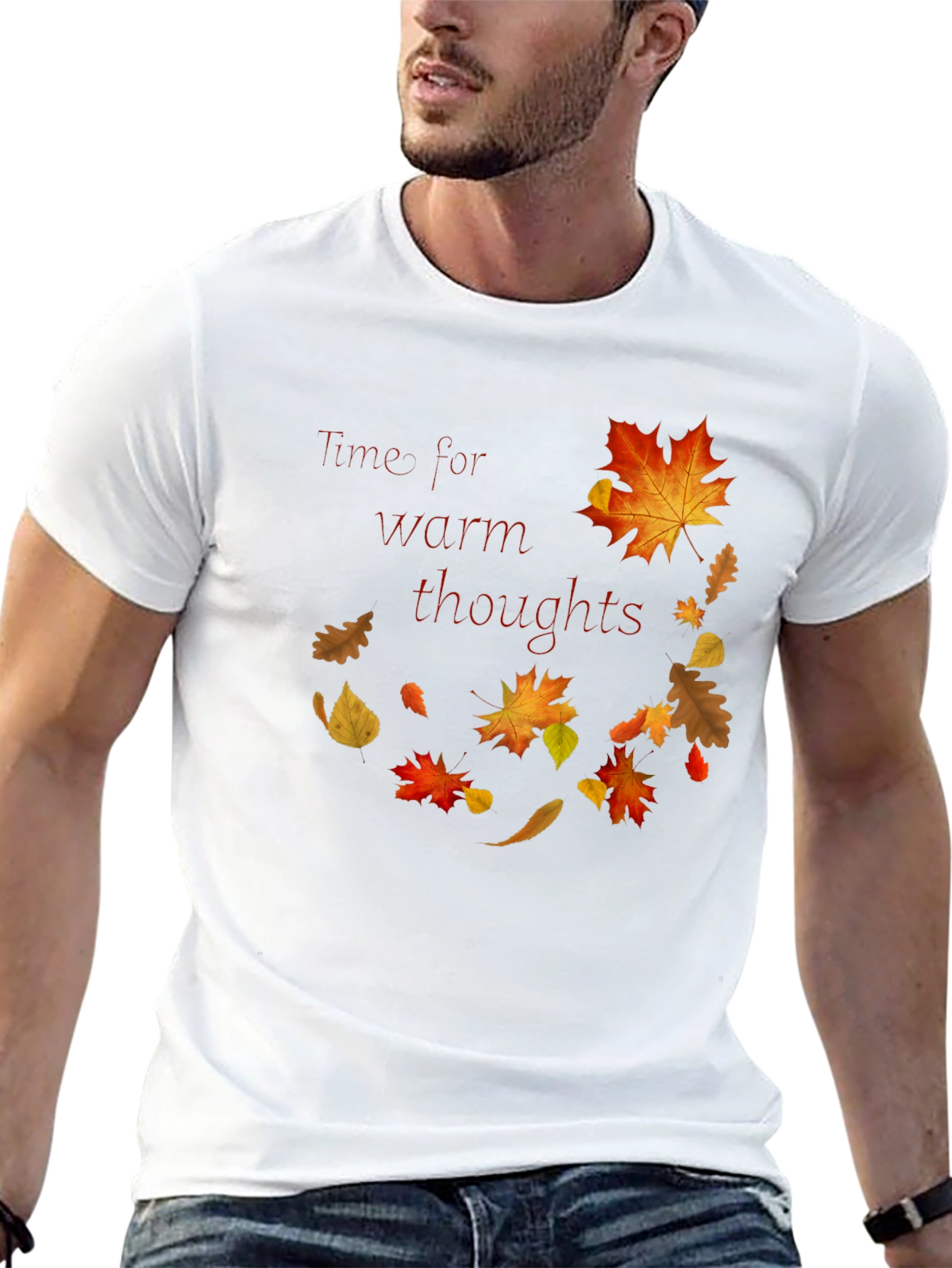Black Warm Thoughts Autumn Leaf T-Shirt view 13
