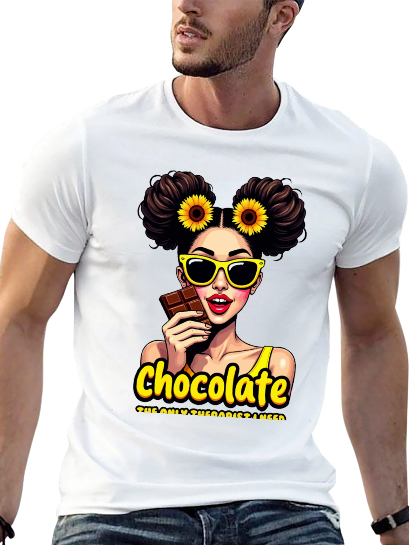 Black Chocolate Therapist Graphic Tee - Black Cotton T-Shirt view 13