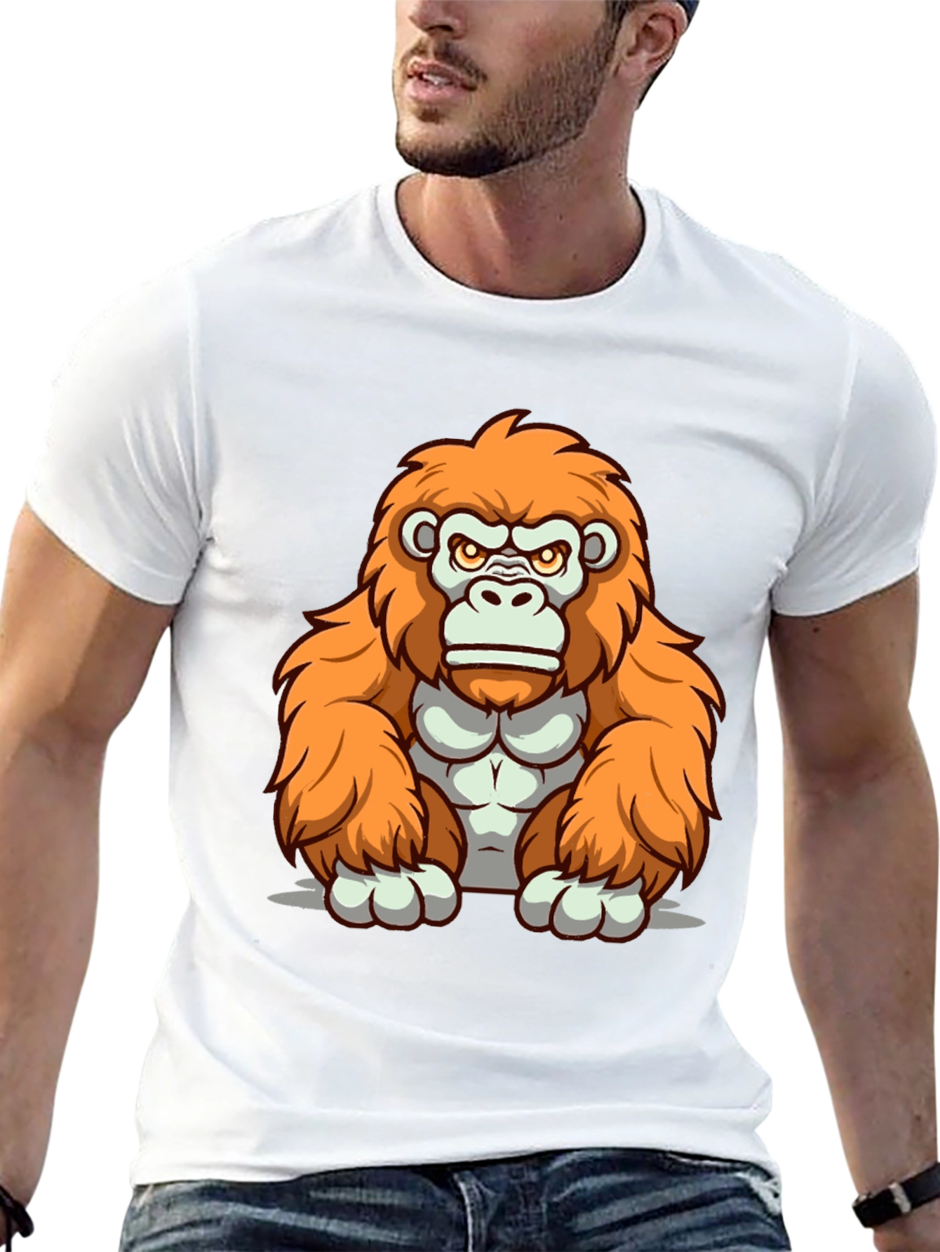 Black Orange Gorilla Graphic T-Shirt - Cartoon Style view 13