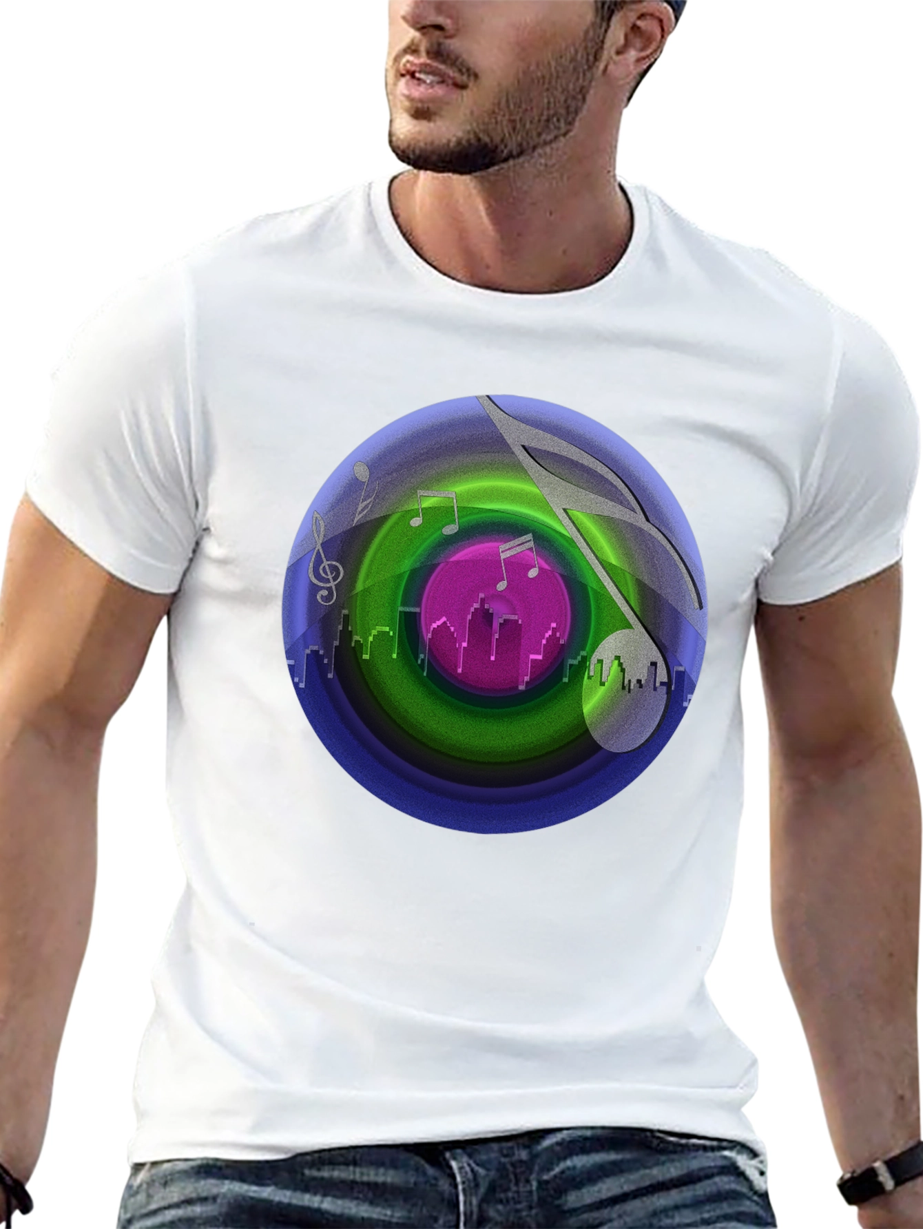 Black Music Cityscape Tee - Stylish & Unique Graphic T-Shirt view 13