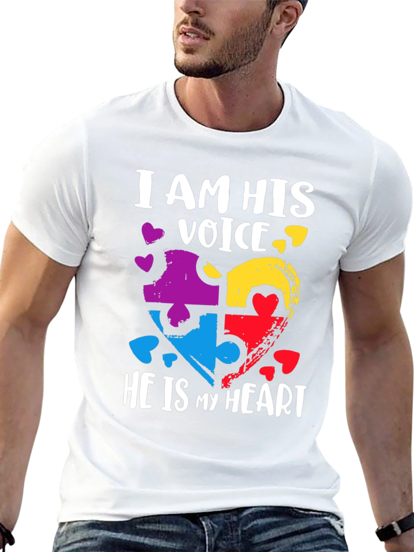 Black Autism Awareness Heart Puzzle T-Shirt view 13