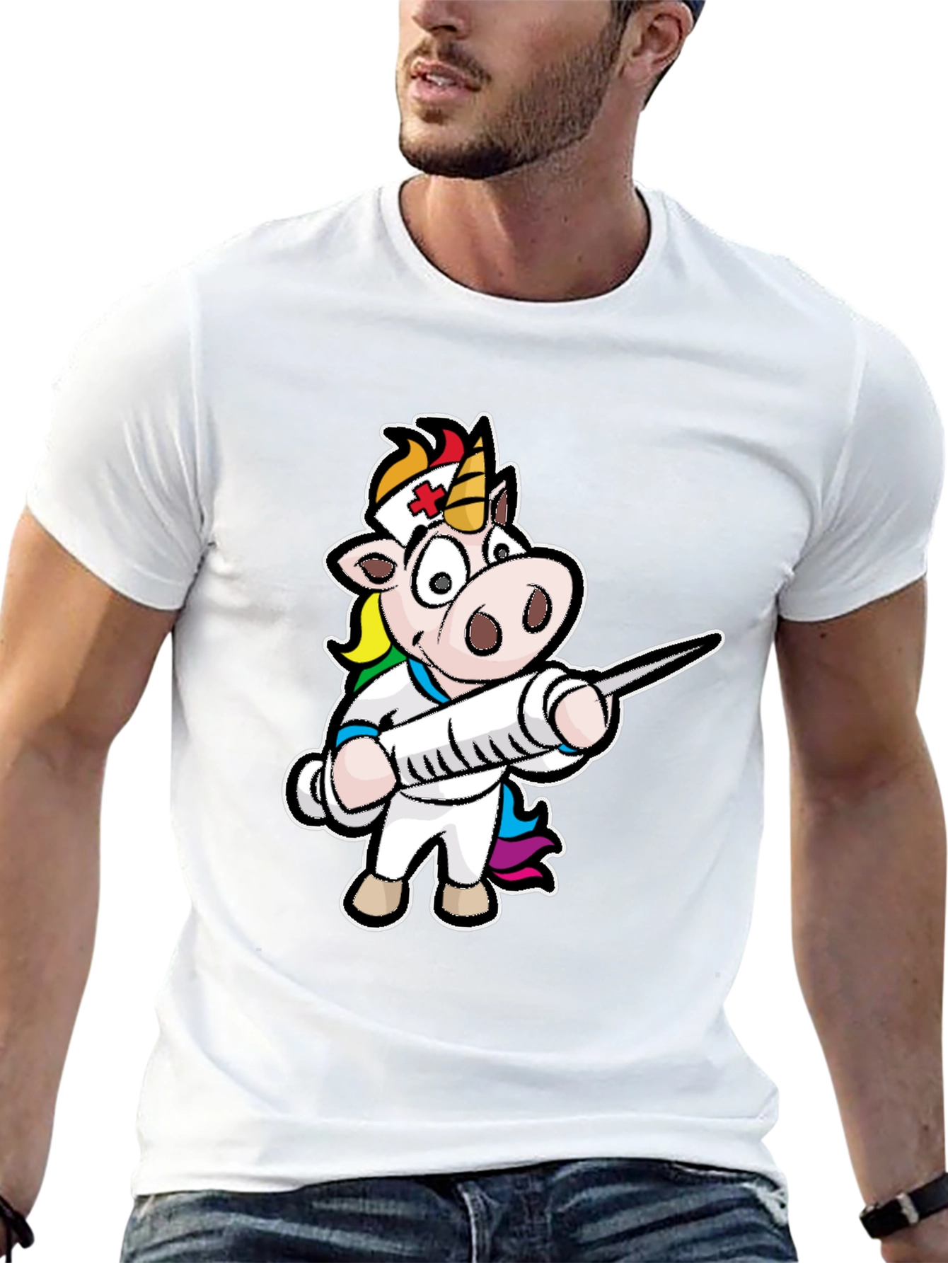 Black Nurse Unicorn T-Shirt - Cartoon Graphic Tee view 13