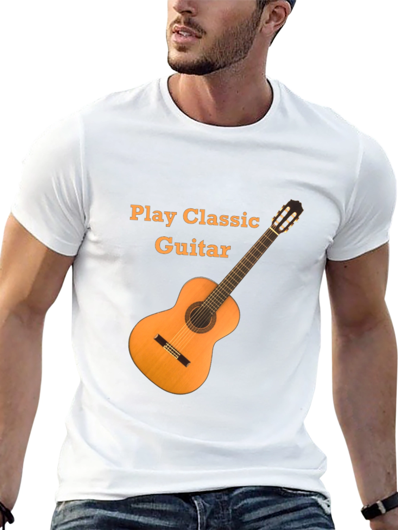 Black Classic Guitar T-Shirt - Play Classic Guitar Design view 13