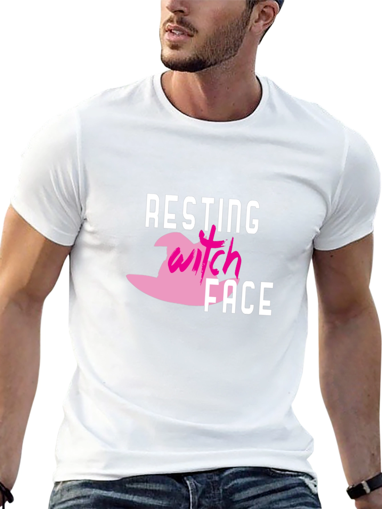 Black Resting Witch Face Graphic T-Shirt - Halloween Tee view 13