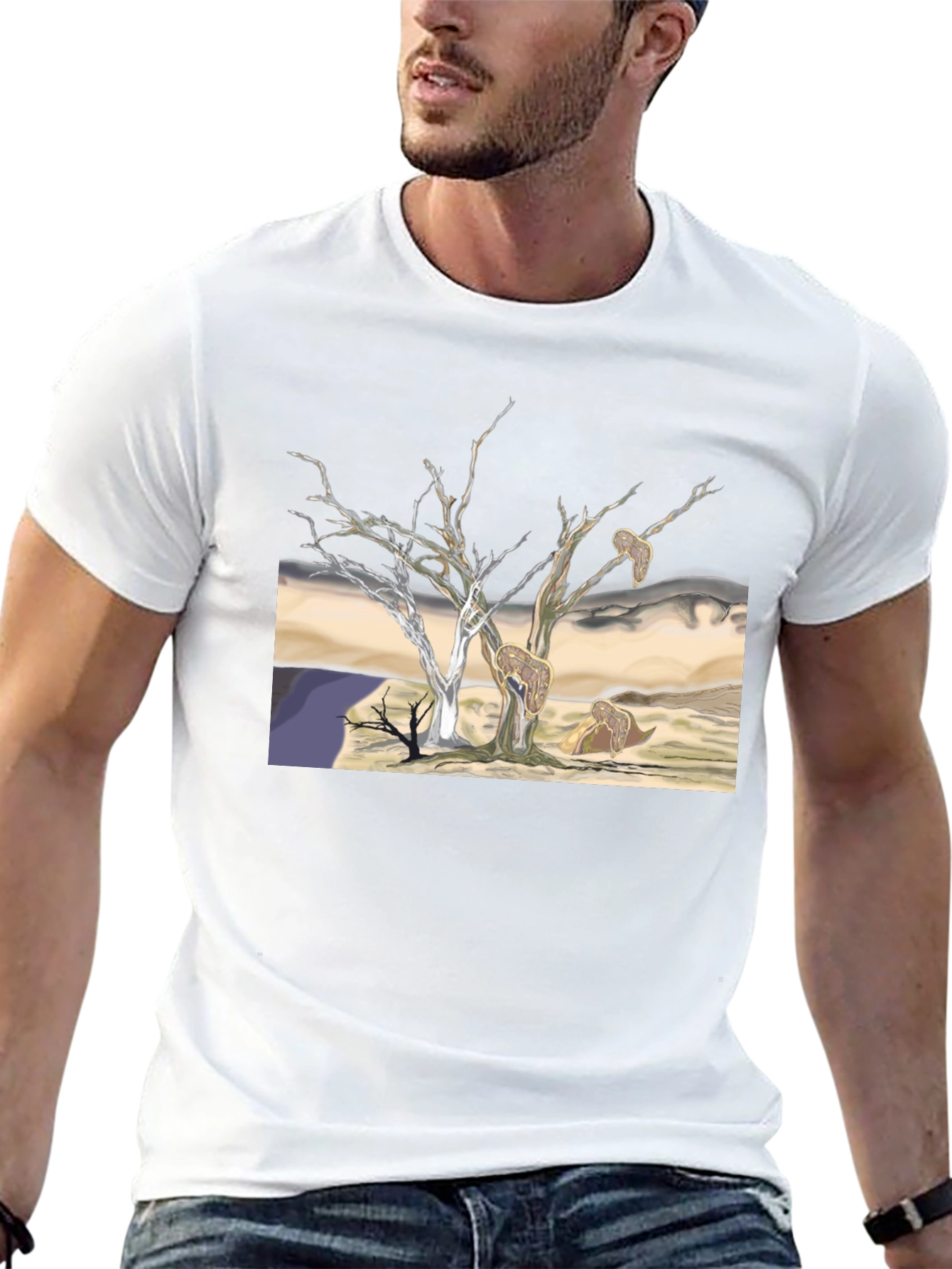 Black Unique Graphic Tee - Surreal Desert Landscape view 13