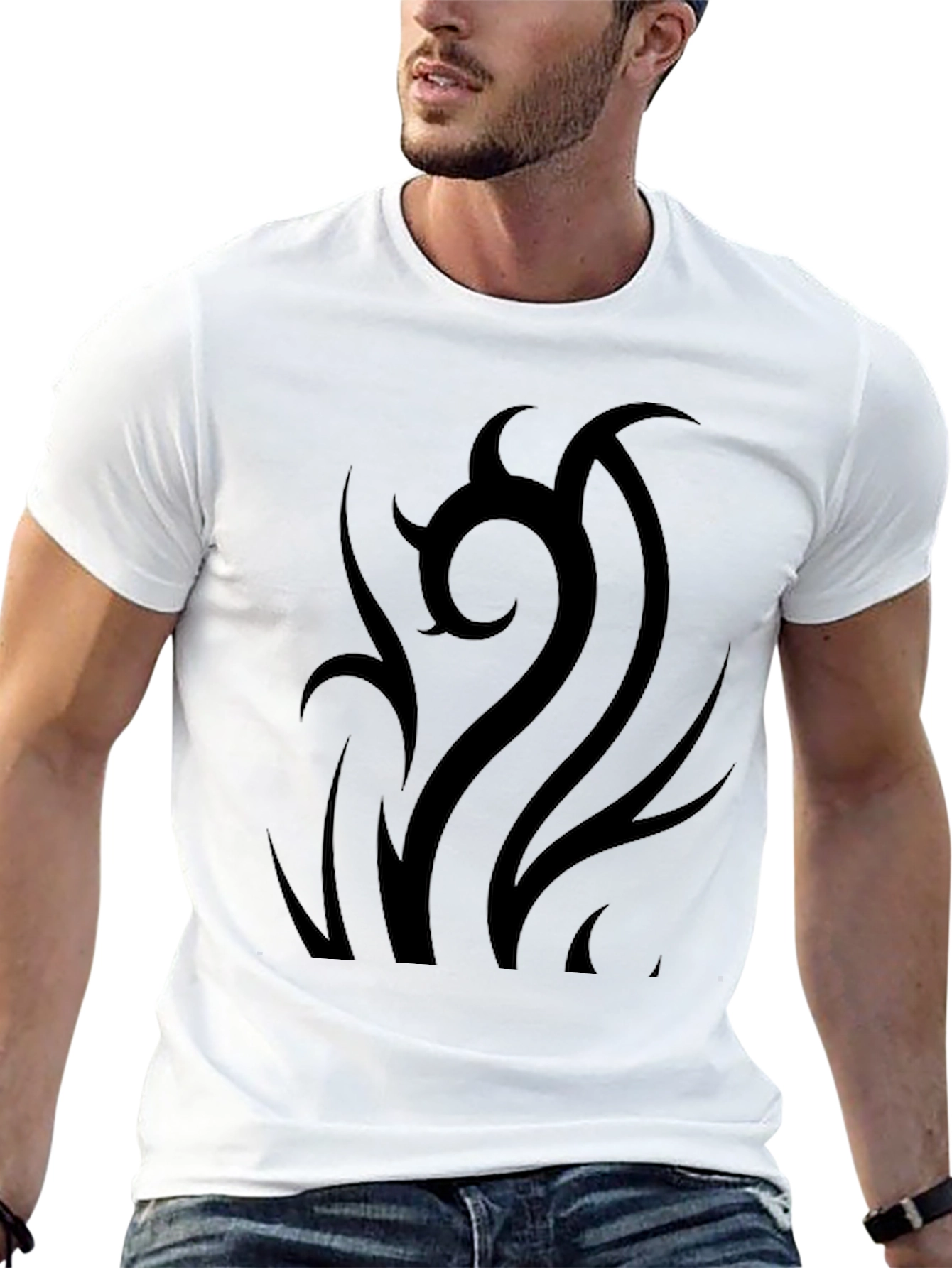 Black Men's Black Tribal Graphic Tee - Casual Style view 13