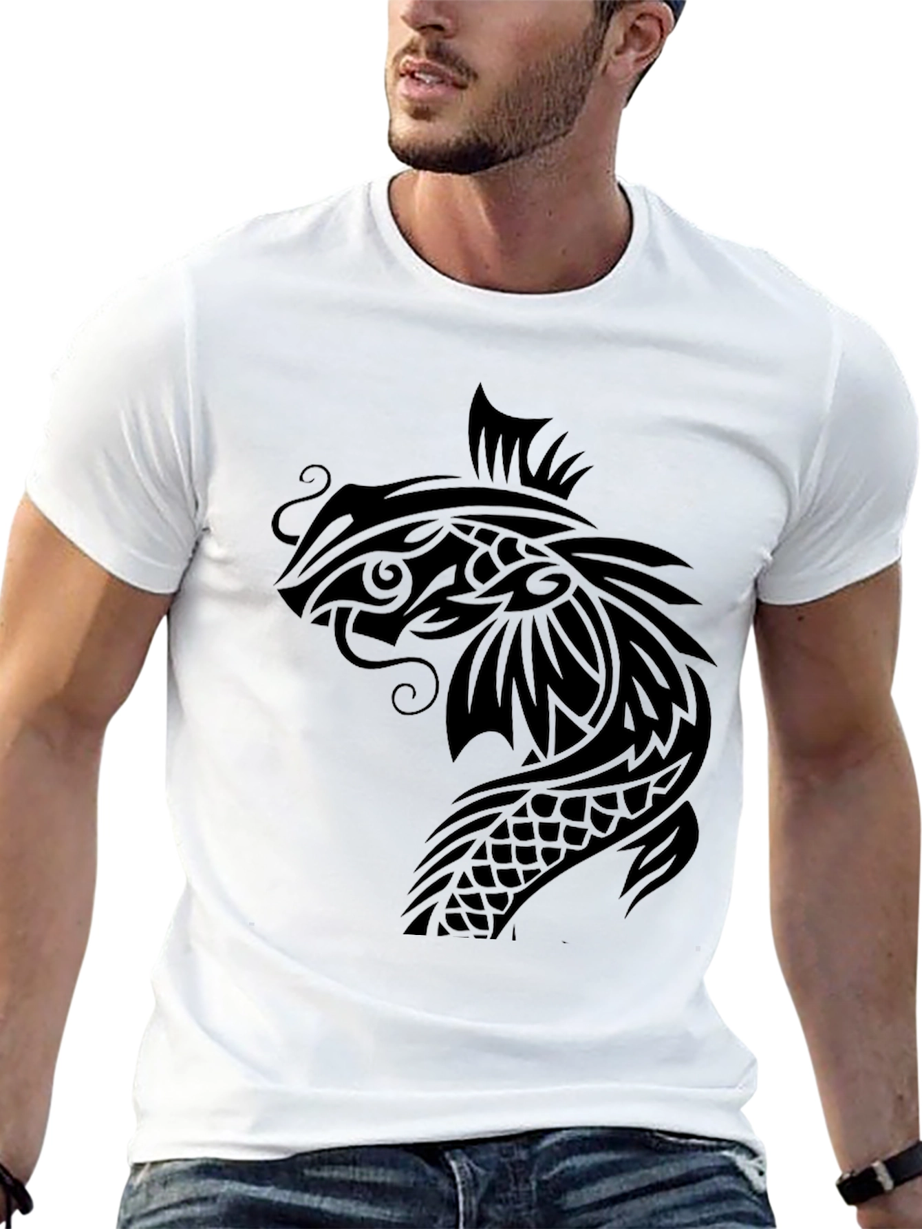 Black Koi Fish Graphic Tee - Black Cotton T-Shirt view 13
