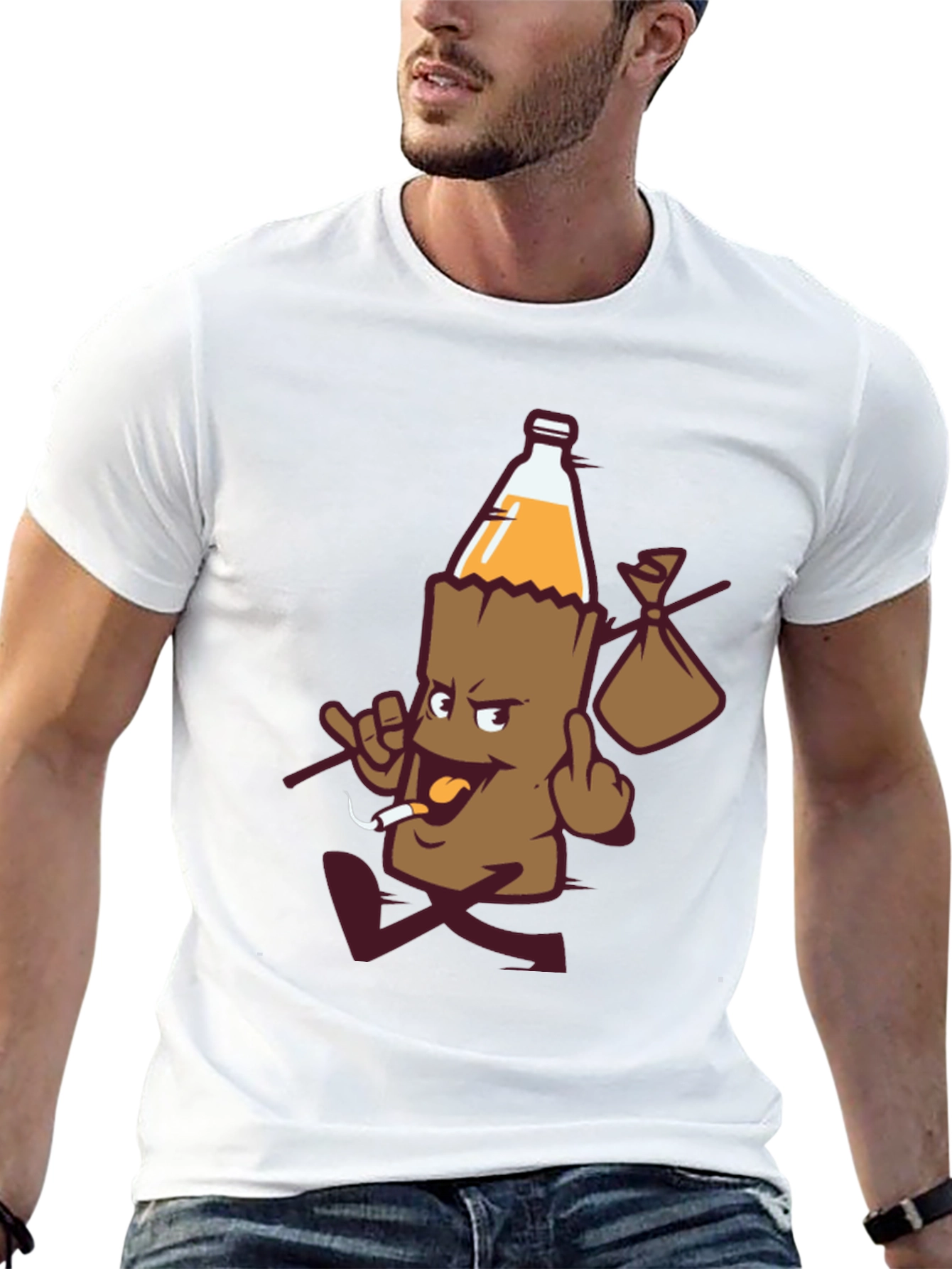 Black Novelty Cartoon Beer Bottle T-Shirt view 13
