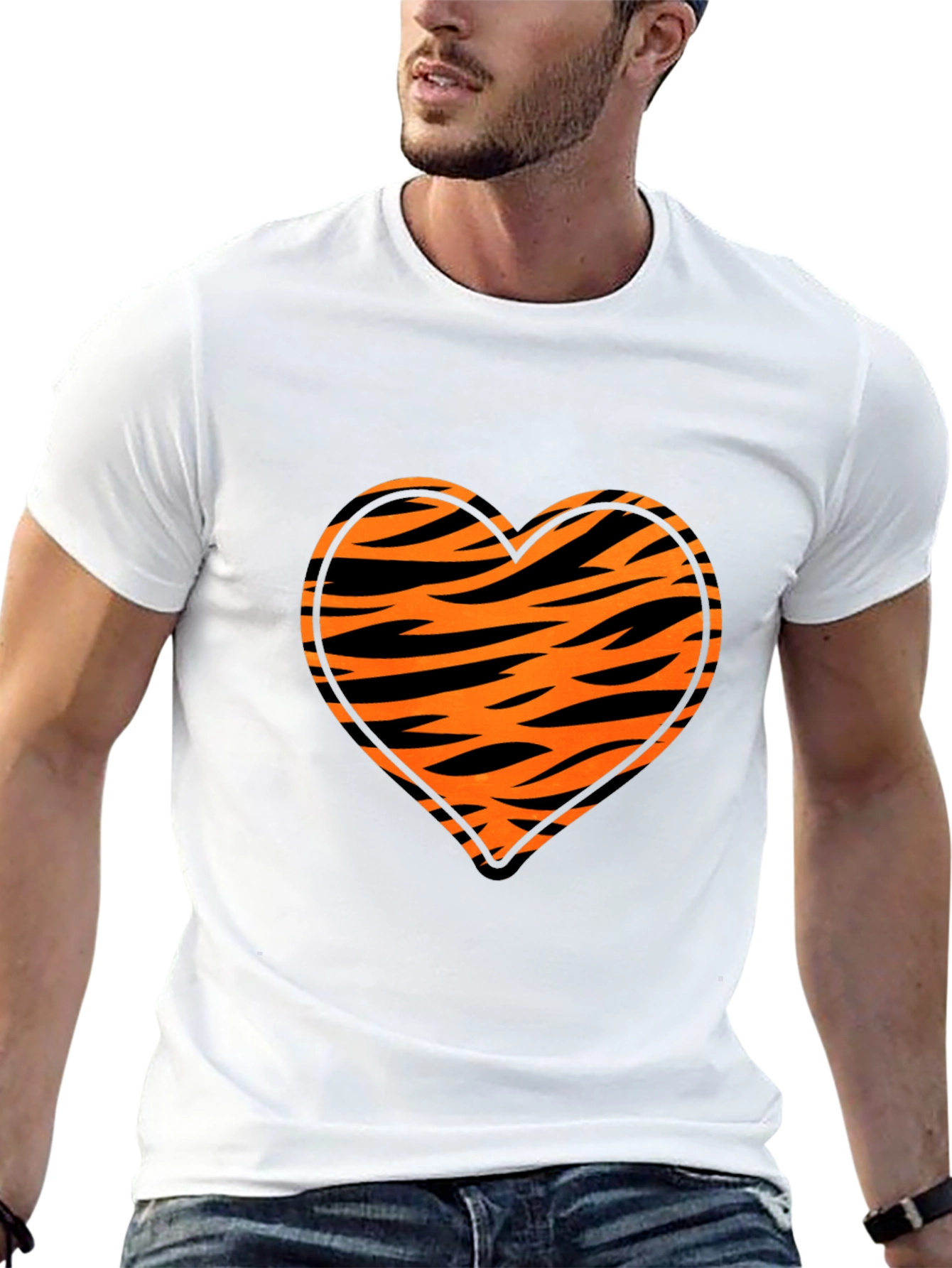 Black Tiger Stripe Heart Graphic Black T-Shirt view 13
