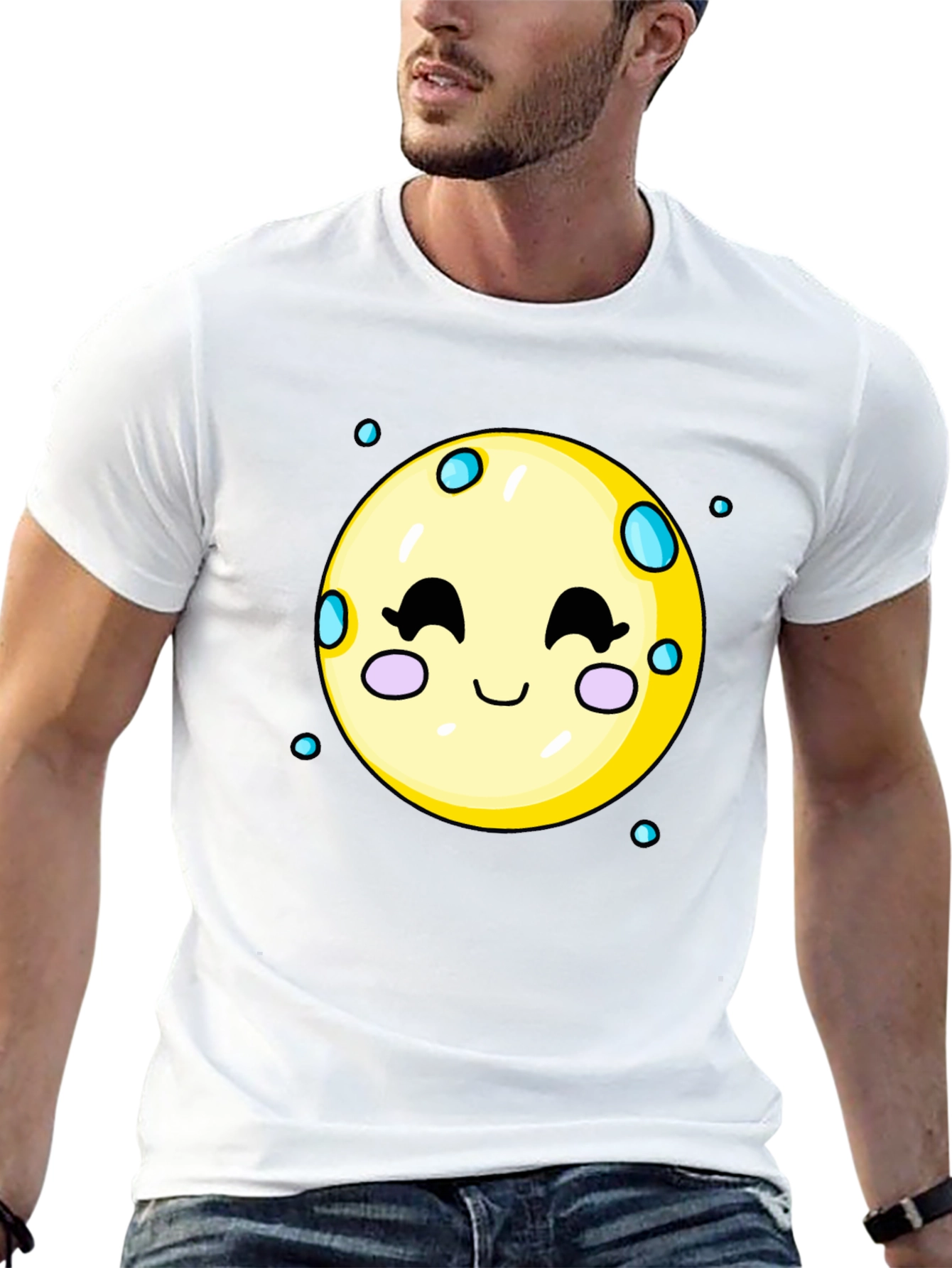 Black Cute Moon Graphic Tee - Black Cotton T-Shirt view 13