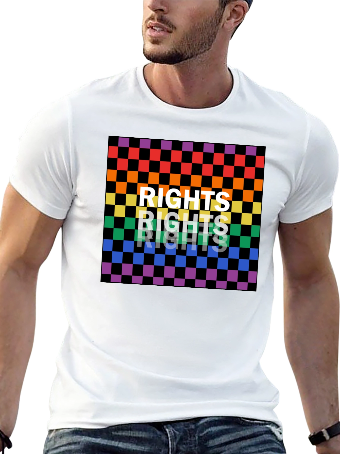 Black Rights Rainbow Checkered Graphic Tee view 13