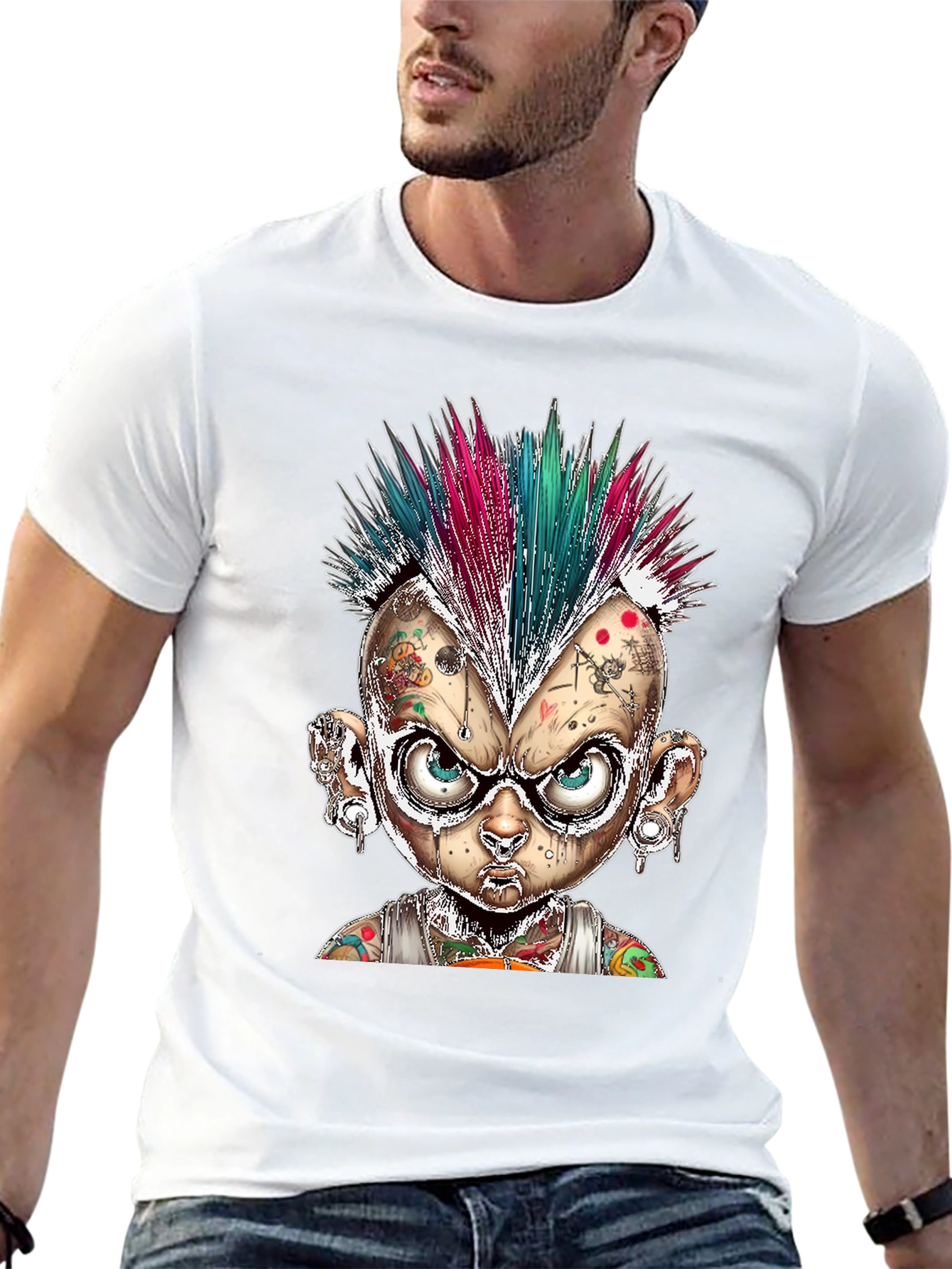 Black Edgy Punk Cartoon Character Graphic Tee view 13