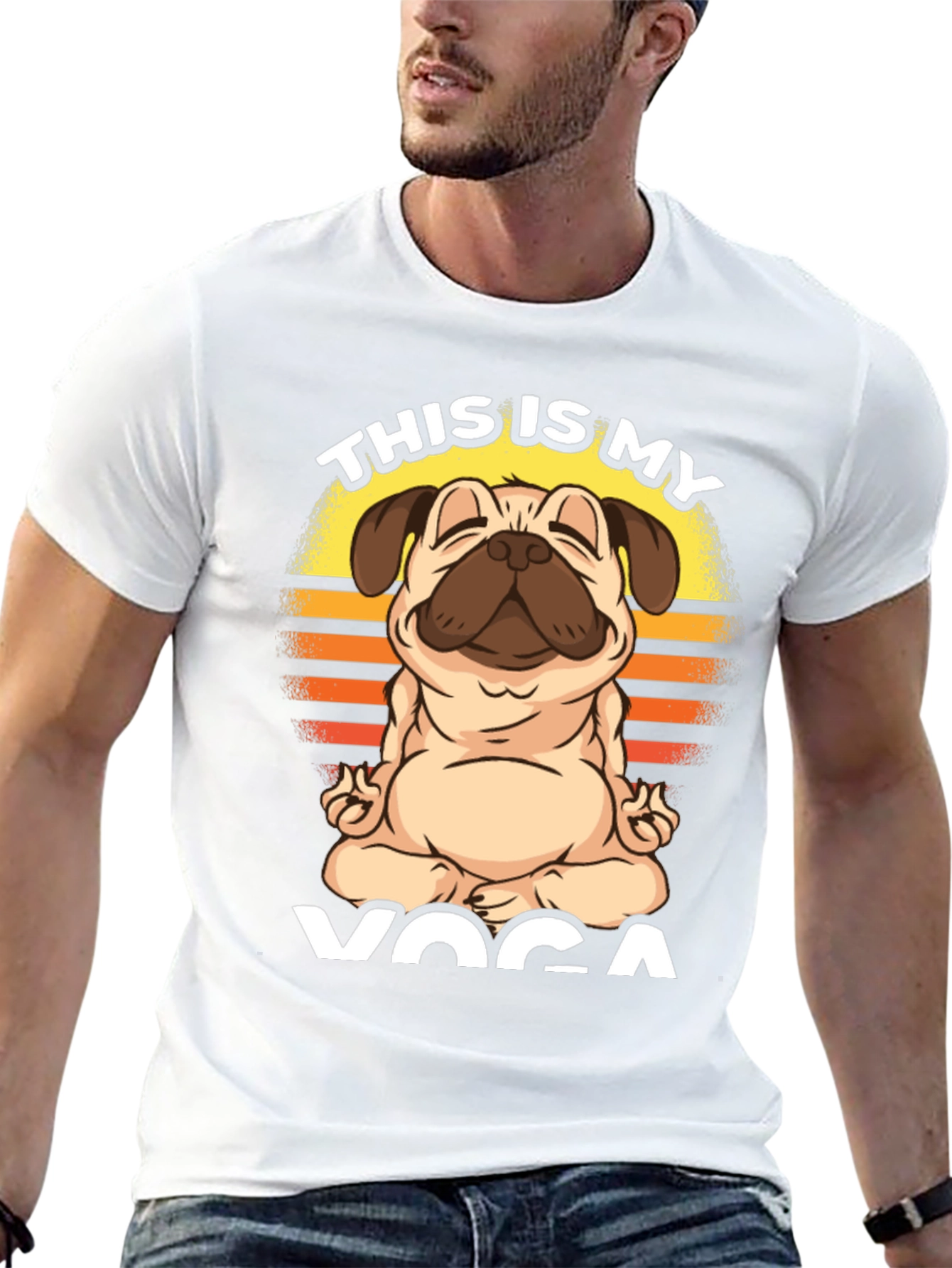 Black Pug Yoga T-Shirt - This is My Yoga view 13