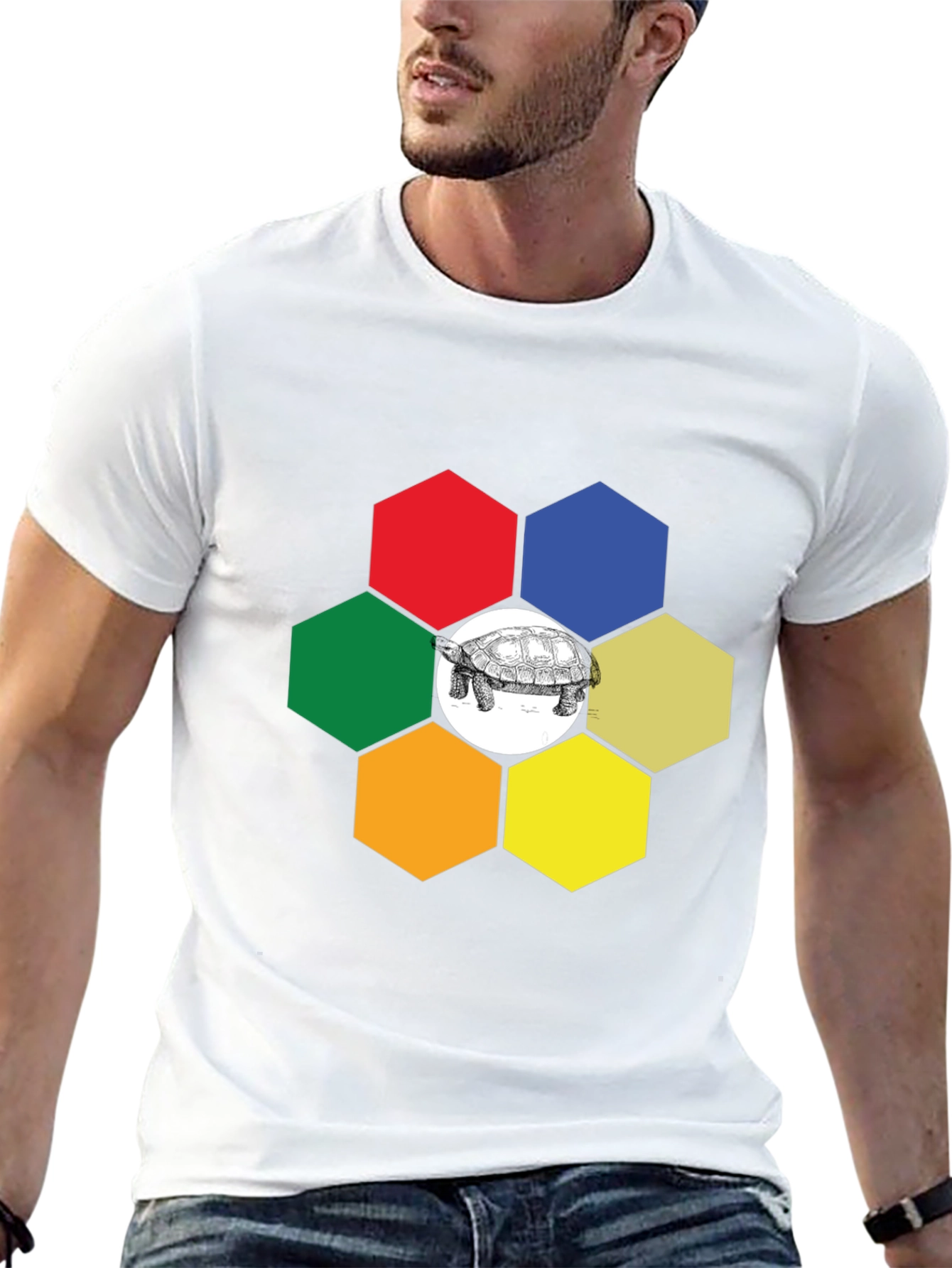 Black Hexagon Turtle Graphic Tee - Unique Design view 13