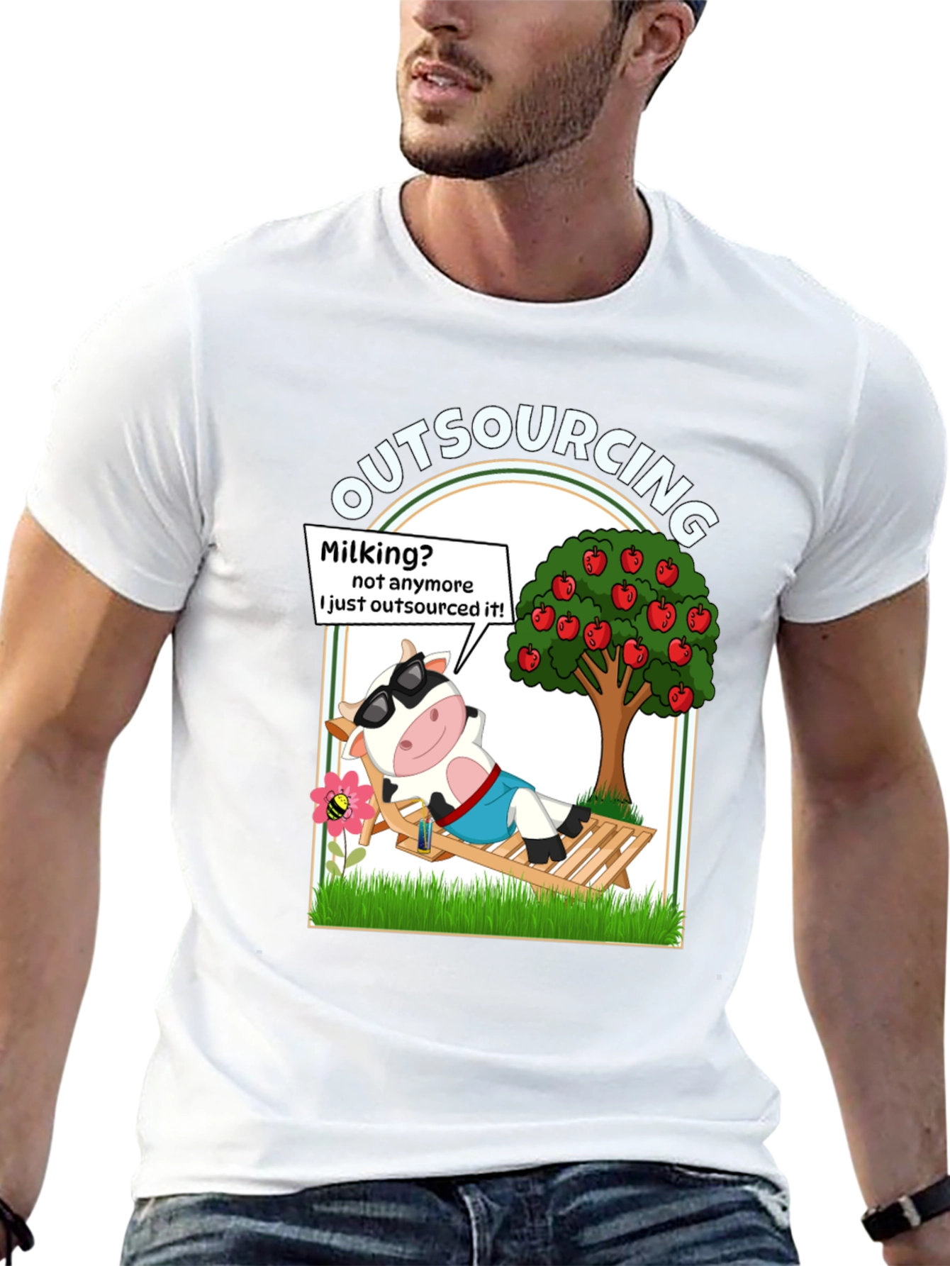Black Outsourcing Cow T-Shirt - Funny Lazy Farm Animal Tee view 13