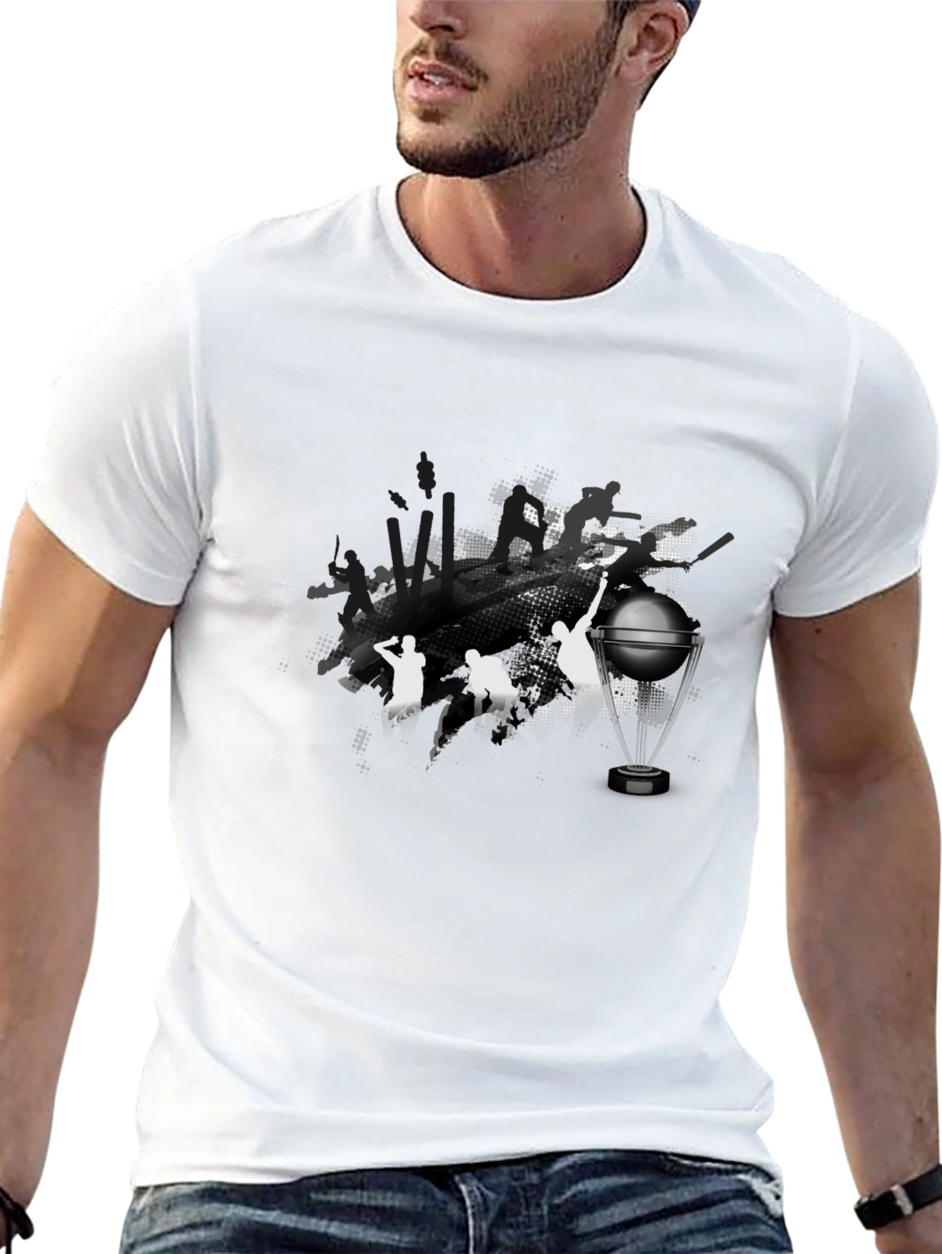 Black Cricket World Cup Graphic Tee - Black Cotton T-Shirt view 13