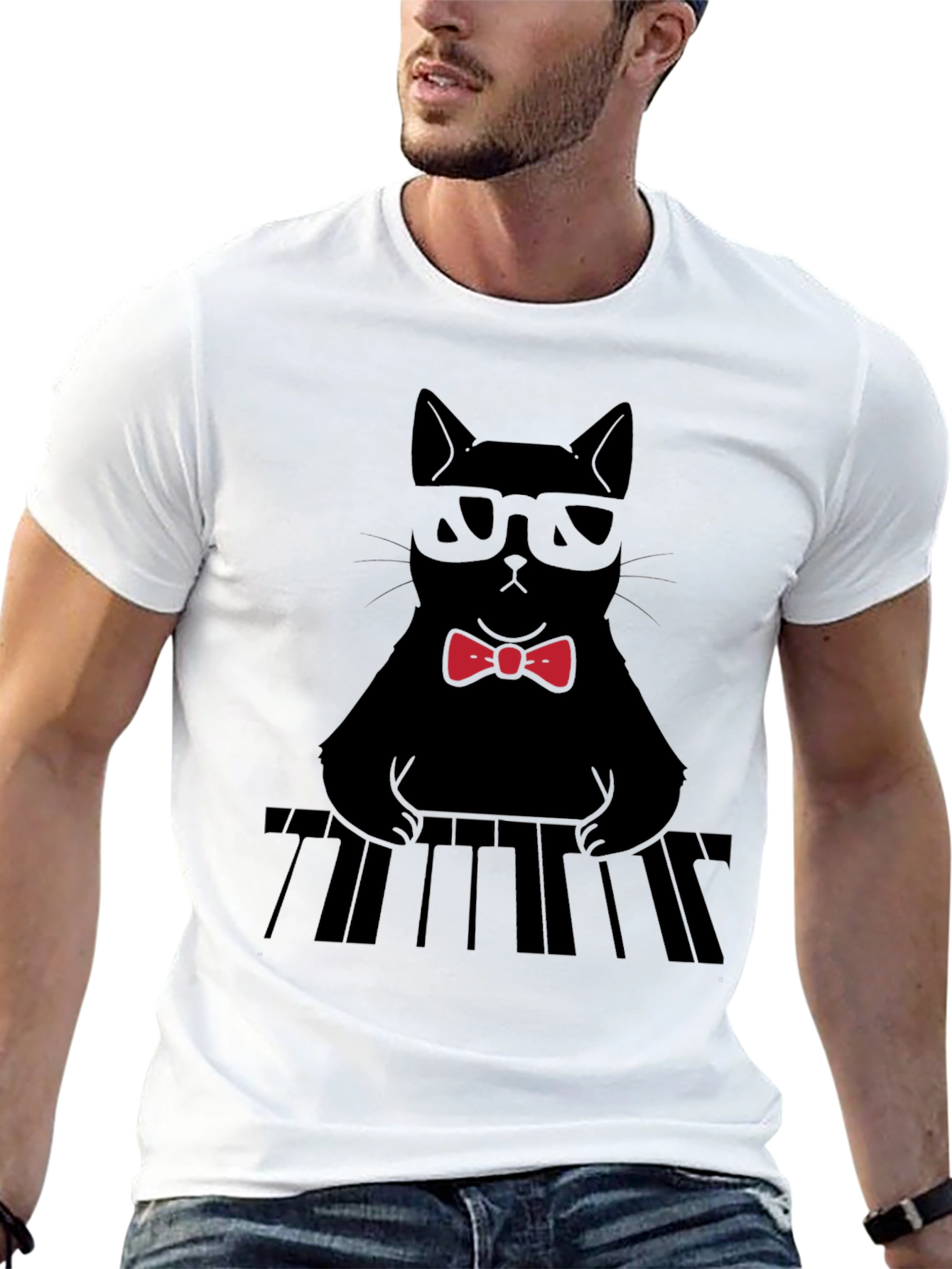 Black Cool Cat Musician T-Shirt view 13