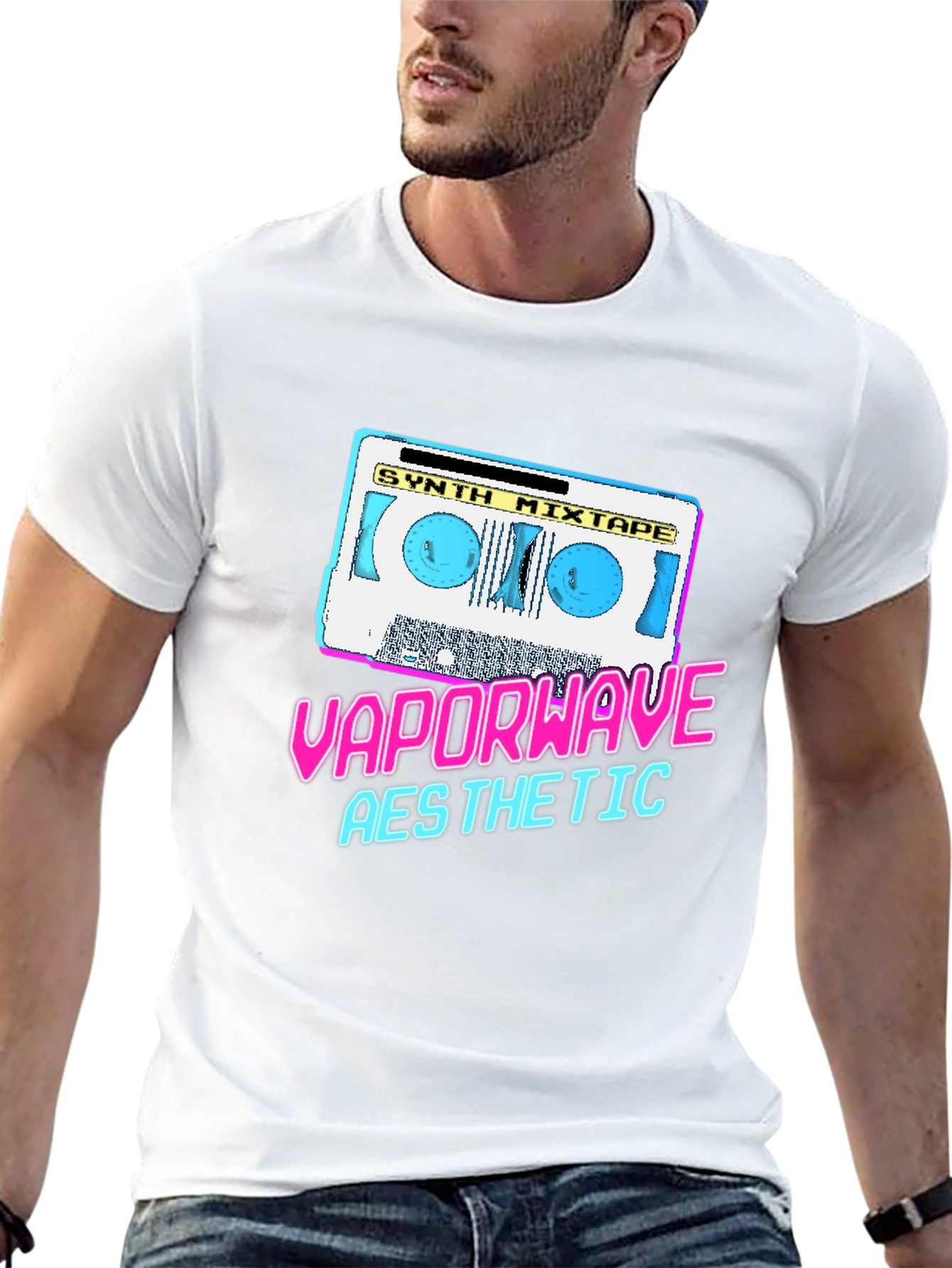 Black Vaporwave Aesthetic Synth Mixtape T-Shirt view 13