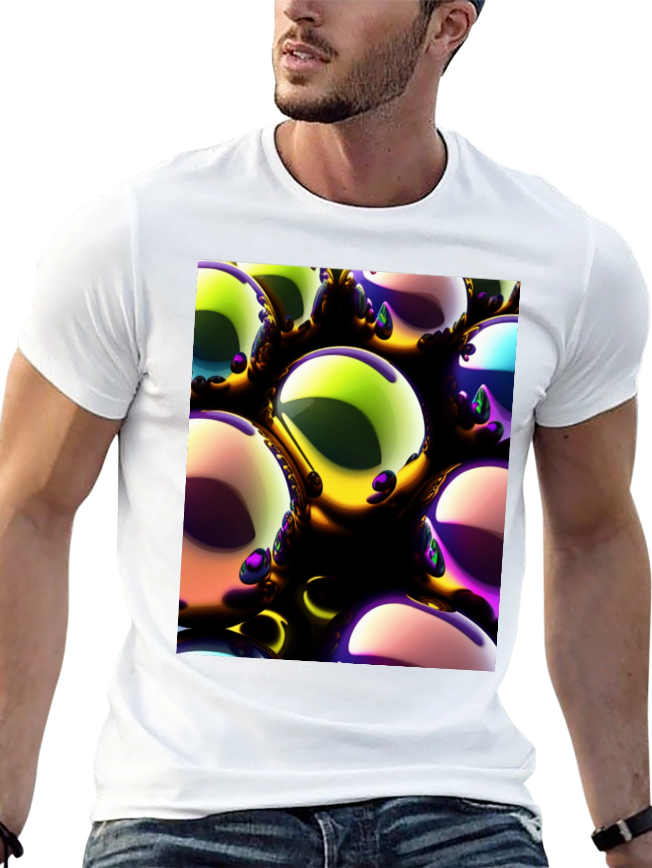 Black Abstract Spheres Graphic Tee view 13