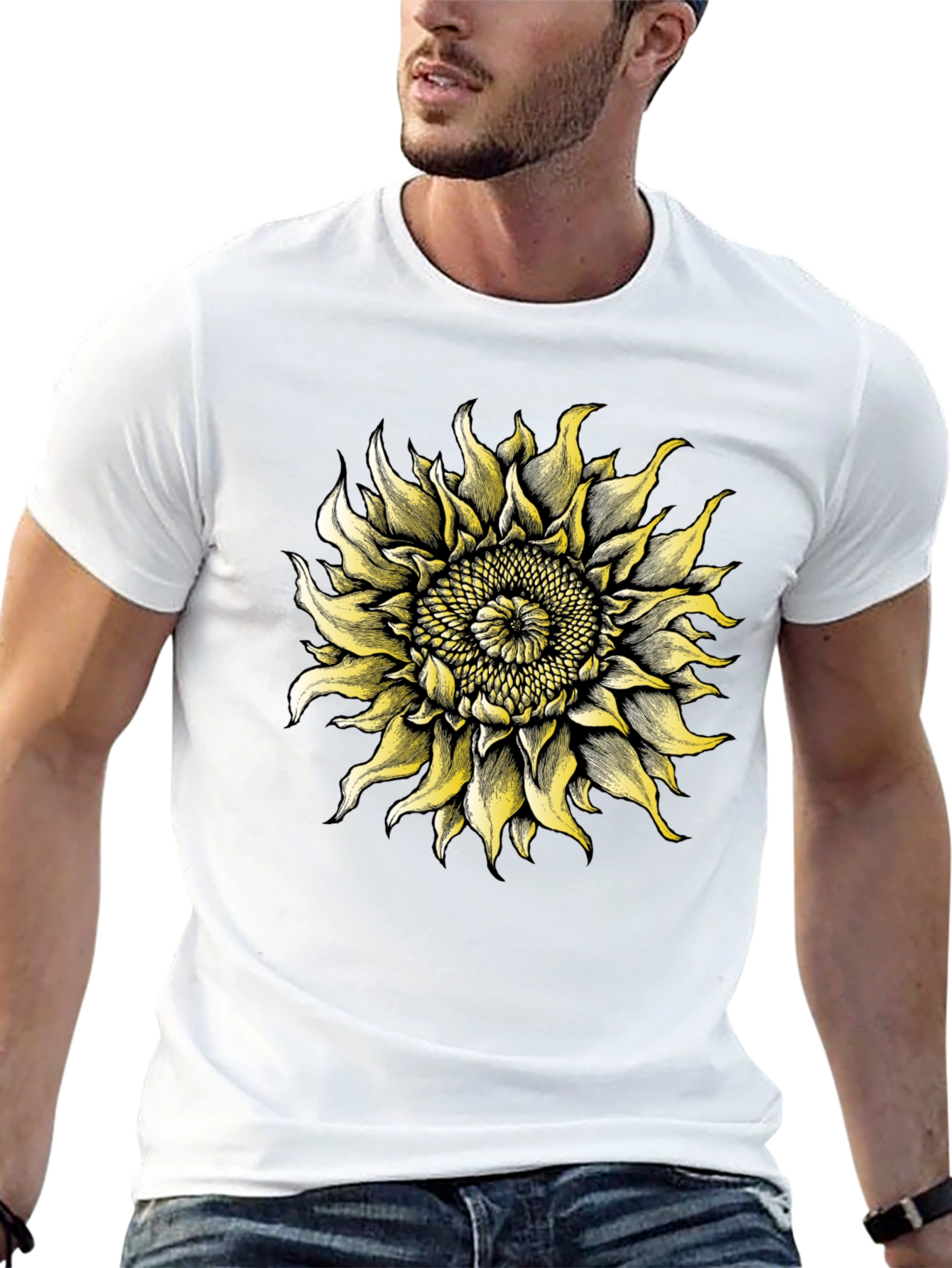 Black Sunflower Graphic Tee - Black Cotton T-Shirt view 13