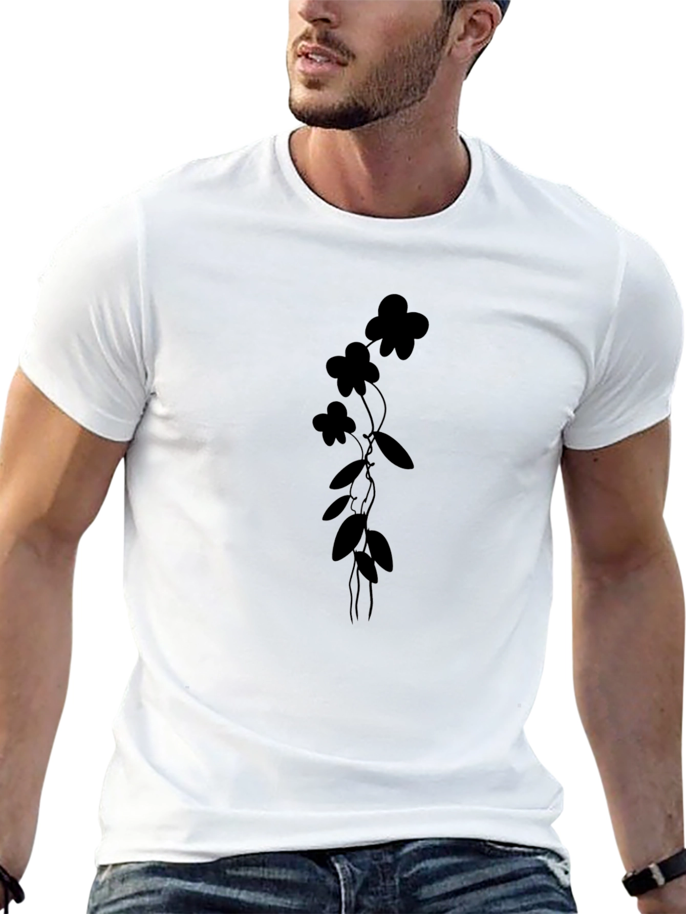 Black Floral Vine Graphic Tee - Modern Style - 13