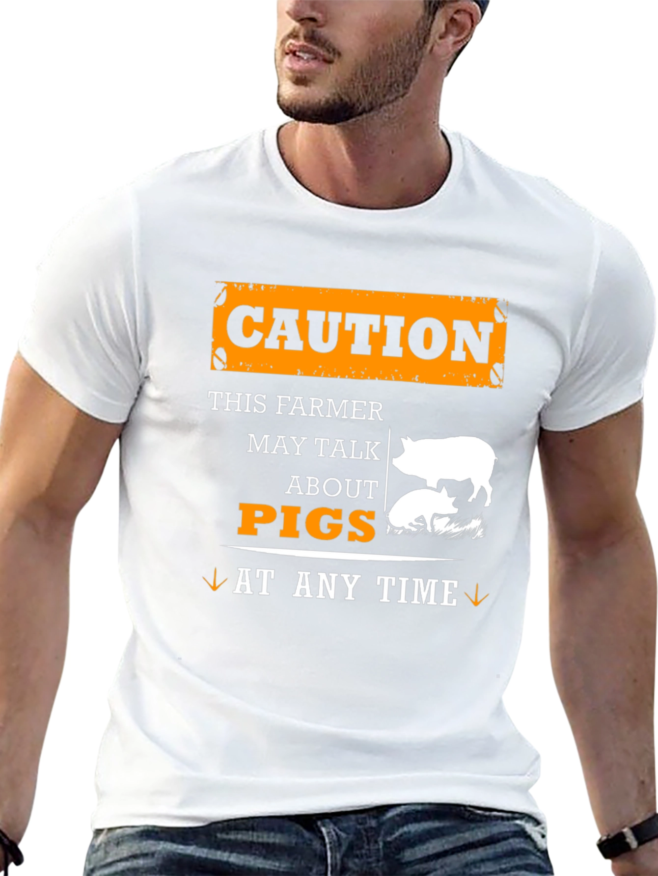 Black Caution Farmer May Talk About Pigs T-Shirt view 13