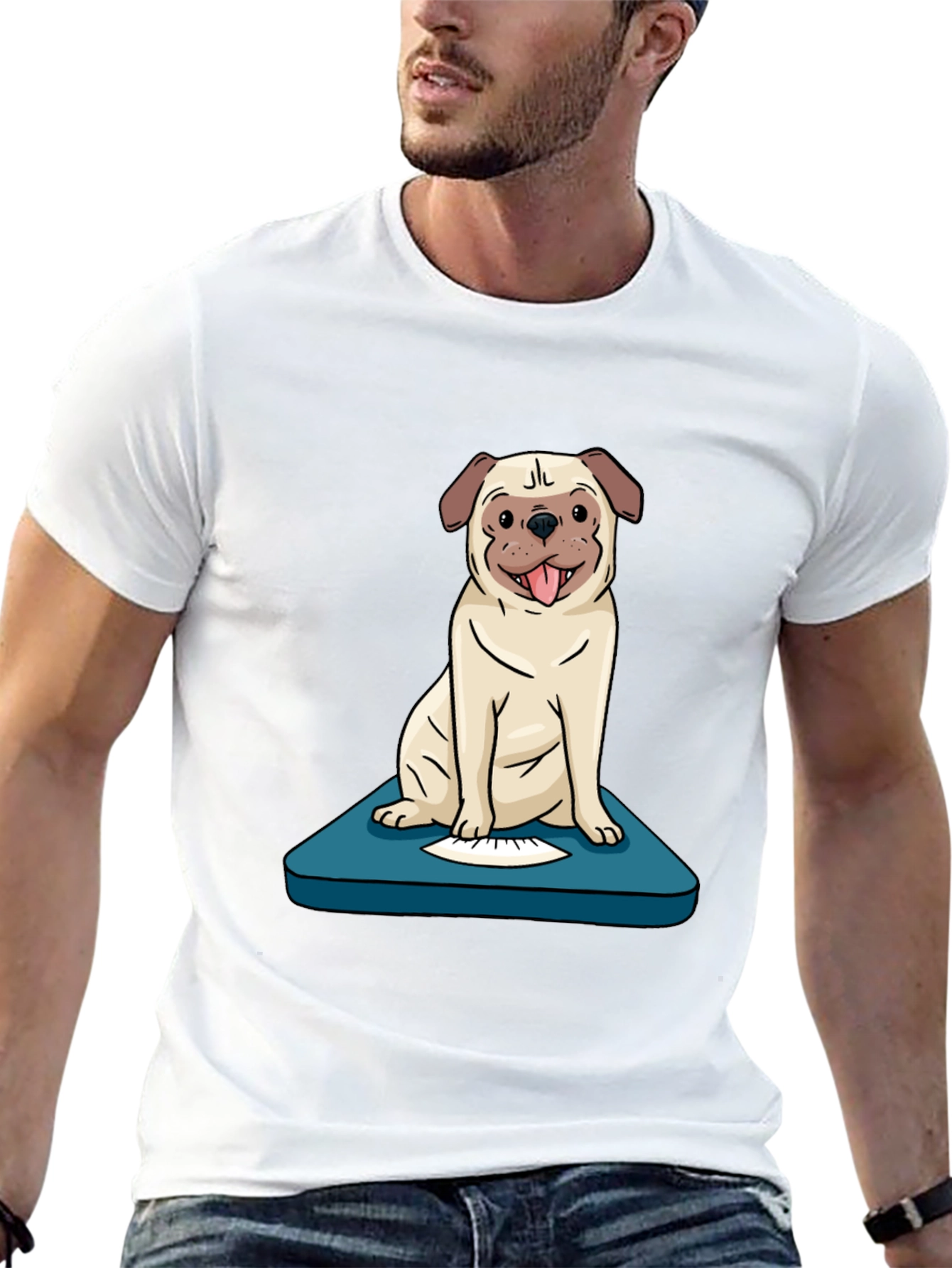 Black Pug on Scale Graphic Tee - Weighty Humor T-Shirt view 13