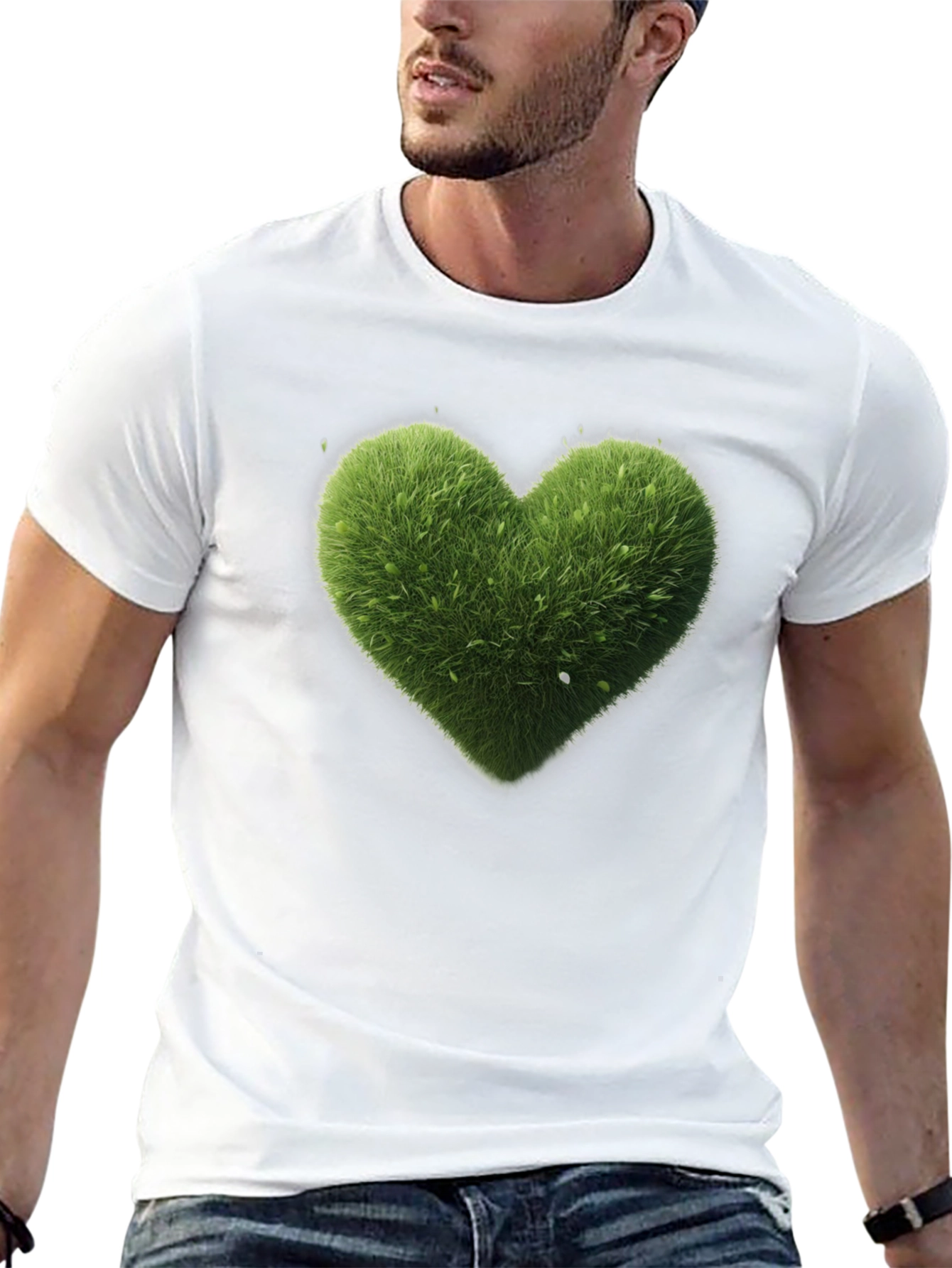 Black Green Heart Graphic Tee - Black Cotton T-Shirt view 13
