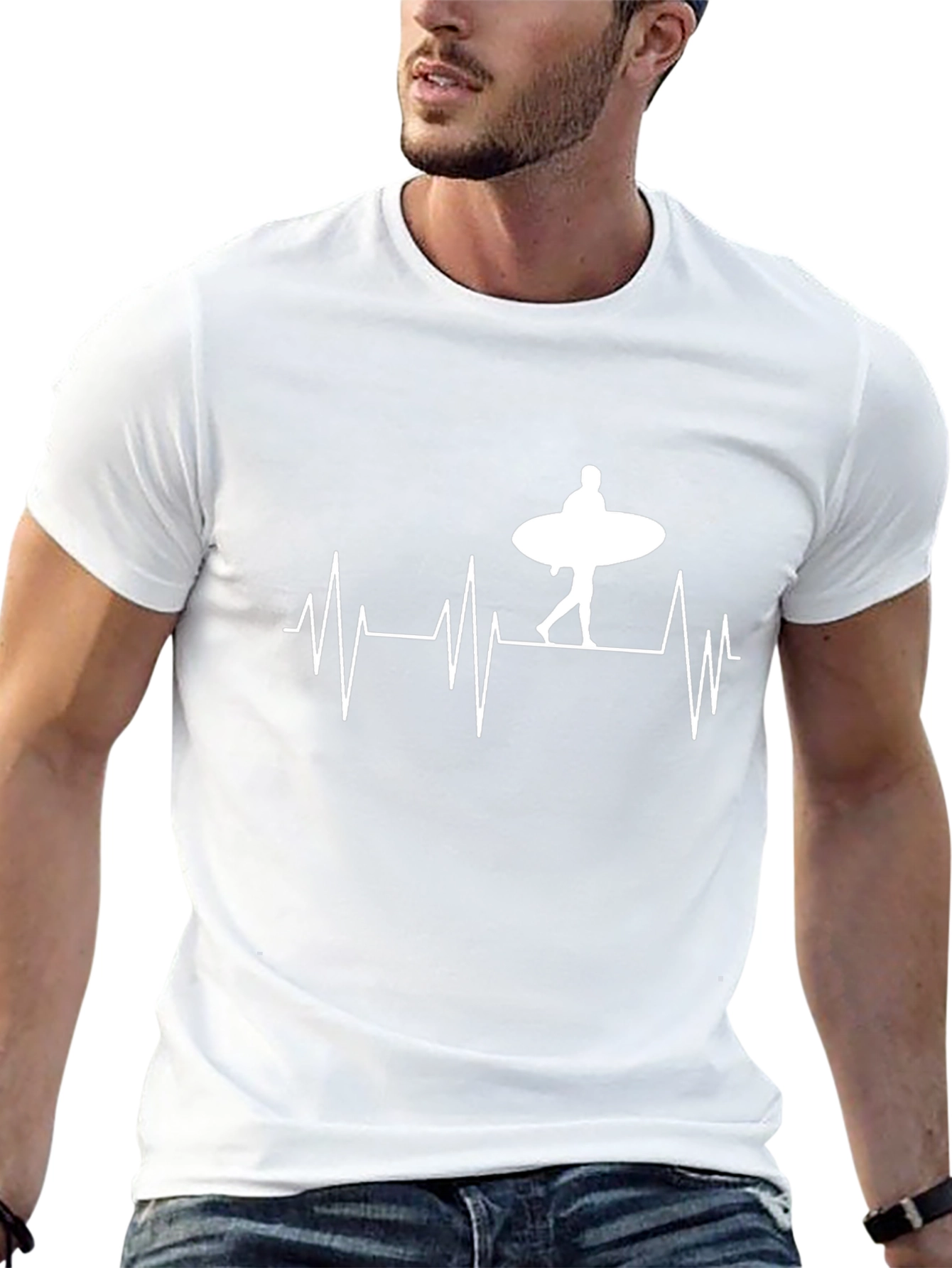 Black Surfing Heartbeat Graphic T-Shirt view 13