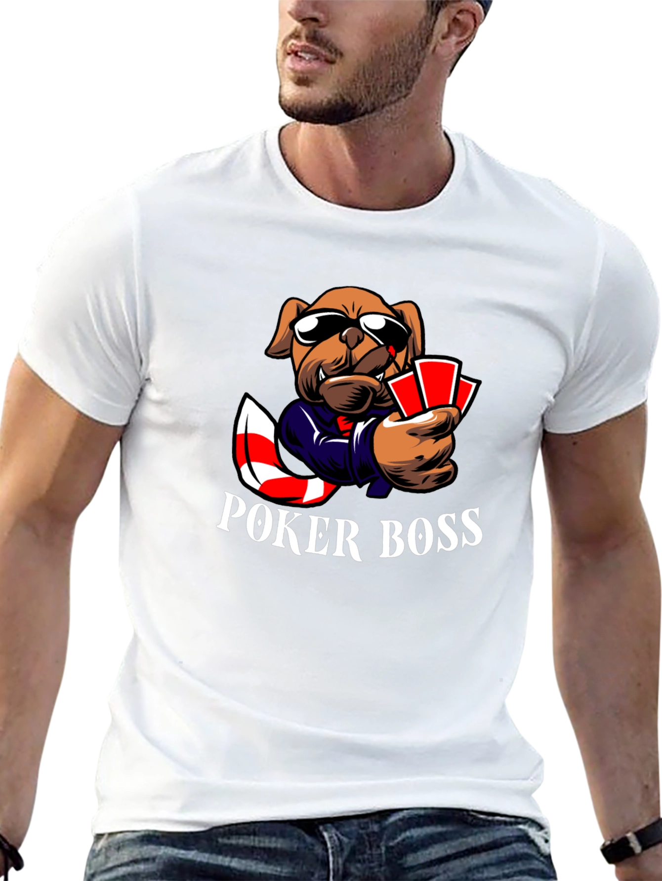 Black Poker Boss Dog Graphic T-Shirt - Playful Design view 13