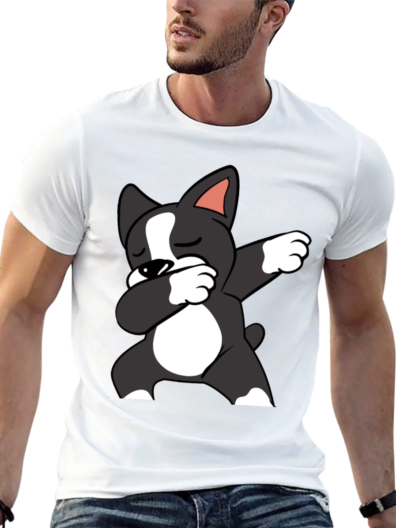 Black Dabbing Dog Graphic Tee - Black Cotton T-Shirt view 13