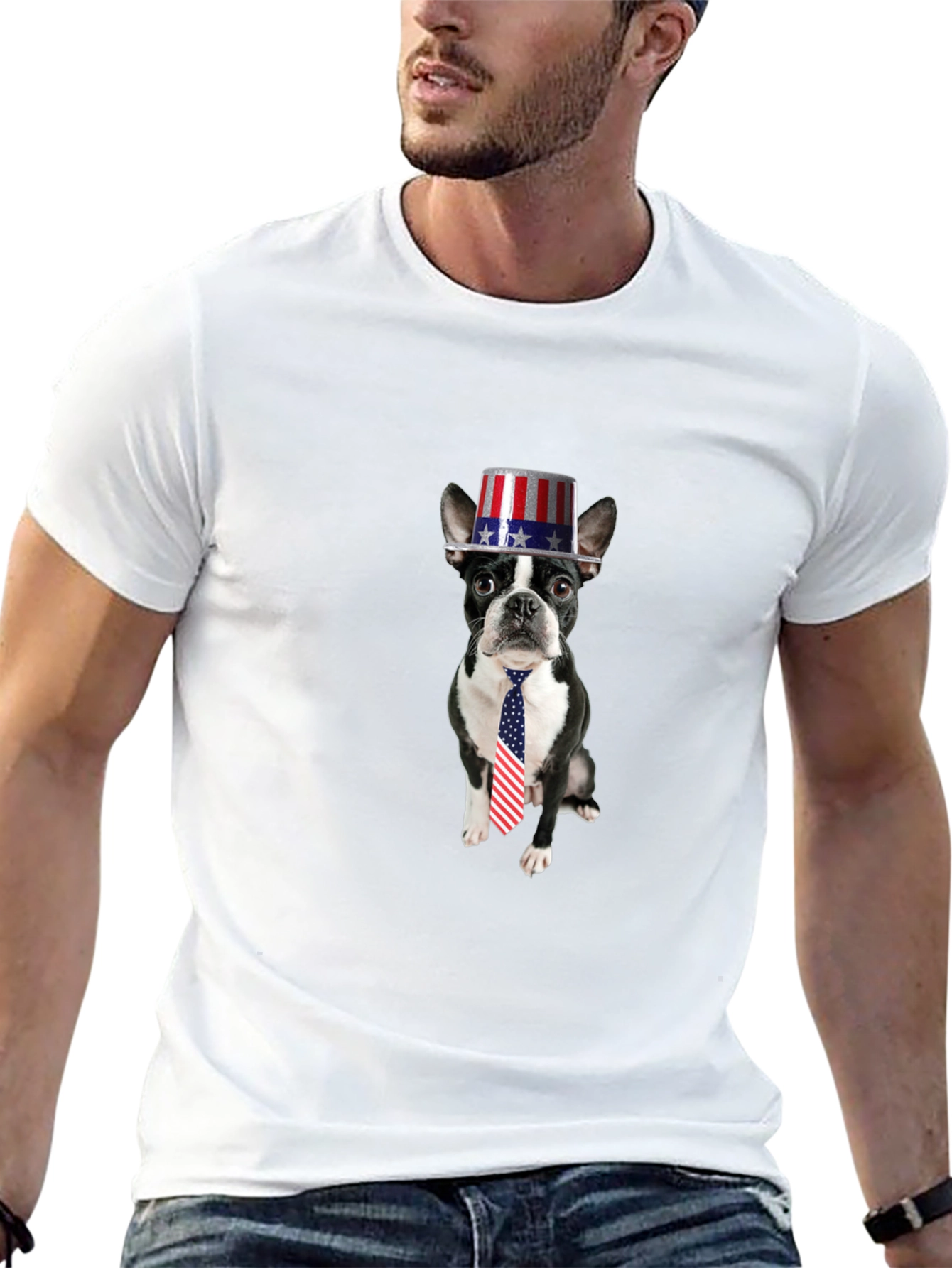 Black Patriotic Pup T-Shirt - Dog with American Flag Hat & Tie view 13