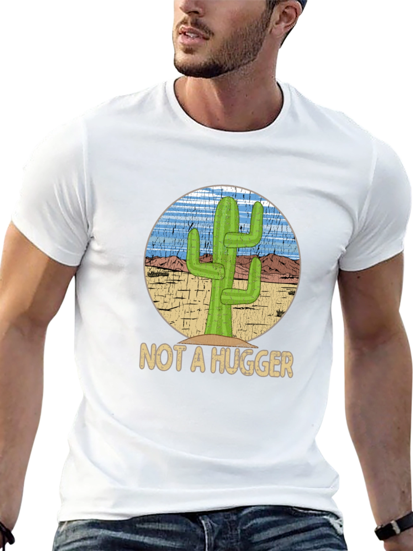 Black Not A Hugger Cactus Graphic T-Shirt - Funny Desert Tee view 13