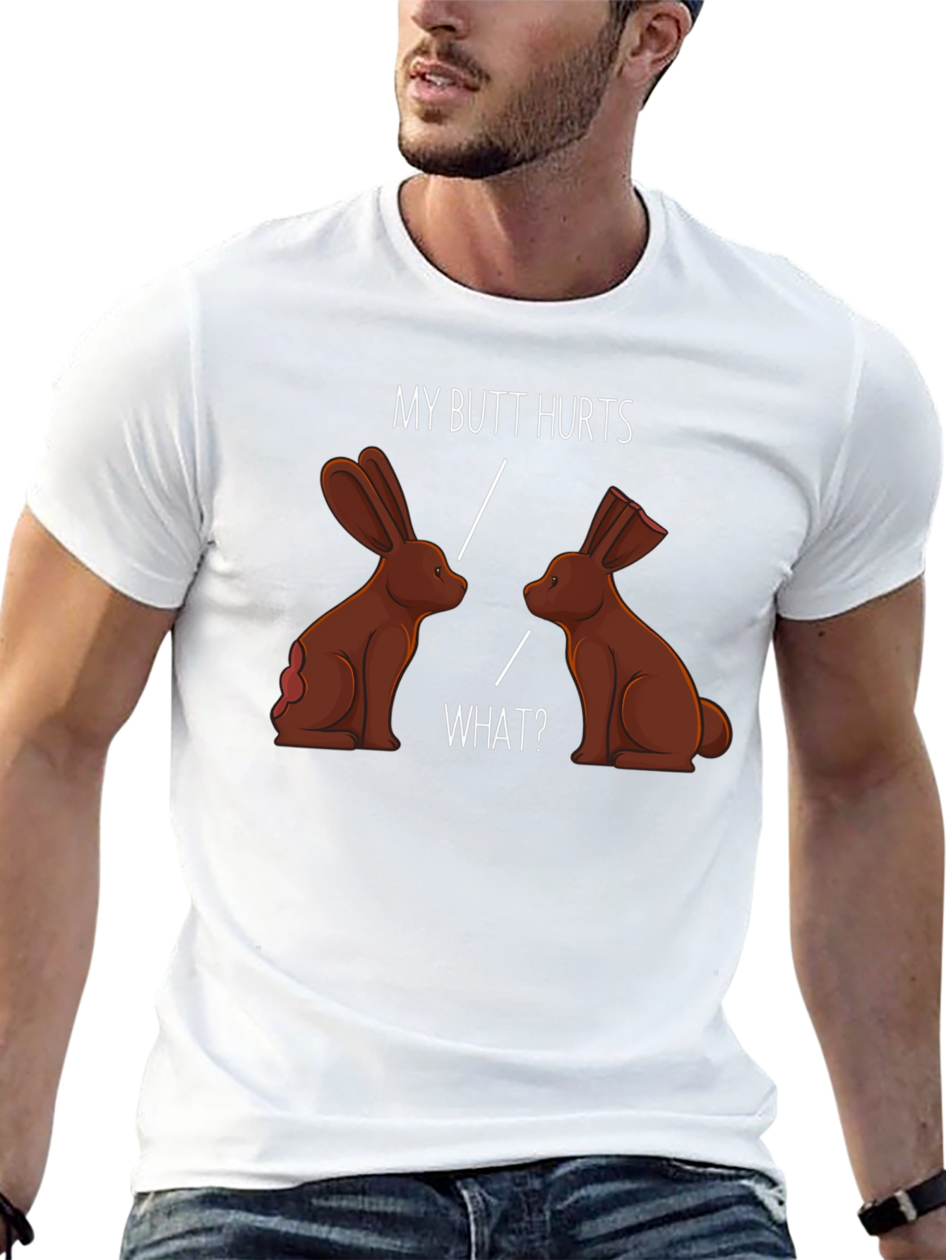Black Funny My Butt Hurts Chocolate Bunny T-Shirt view 13