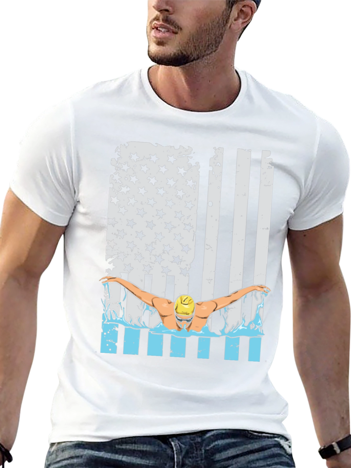Black Patriotic Swimmer T-Shirt USA Flag Design view 13