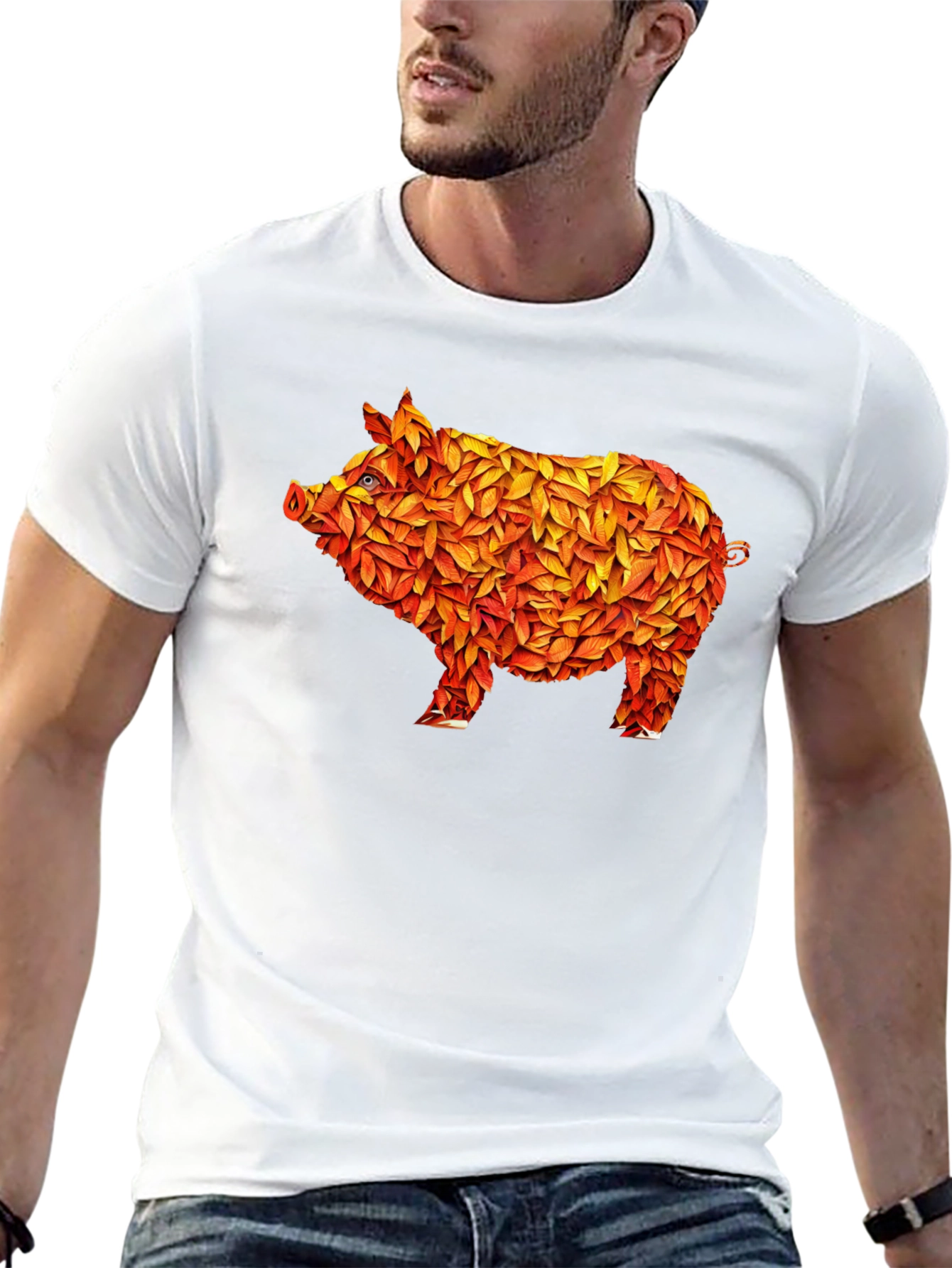 Black Leaf Pig Graphic T-Shirt - Unique Design view 13