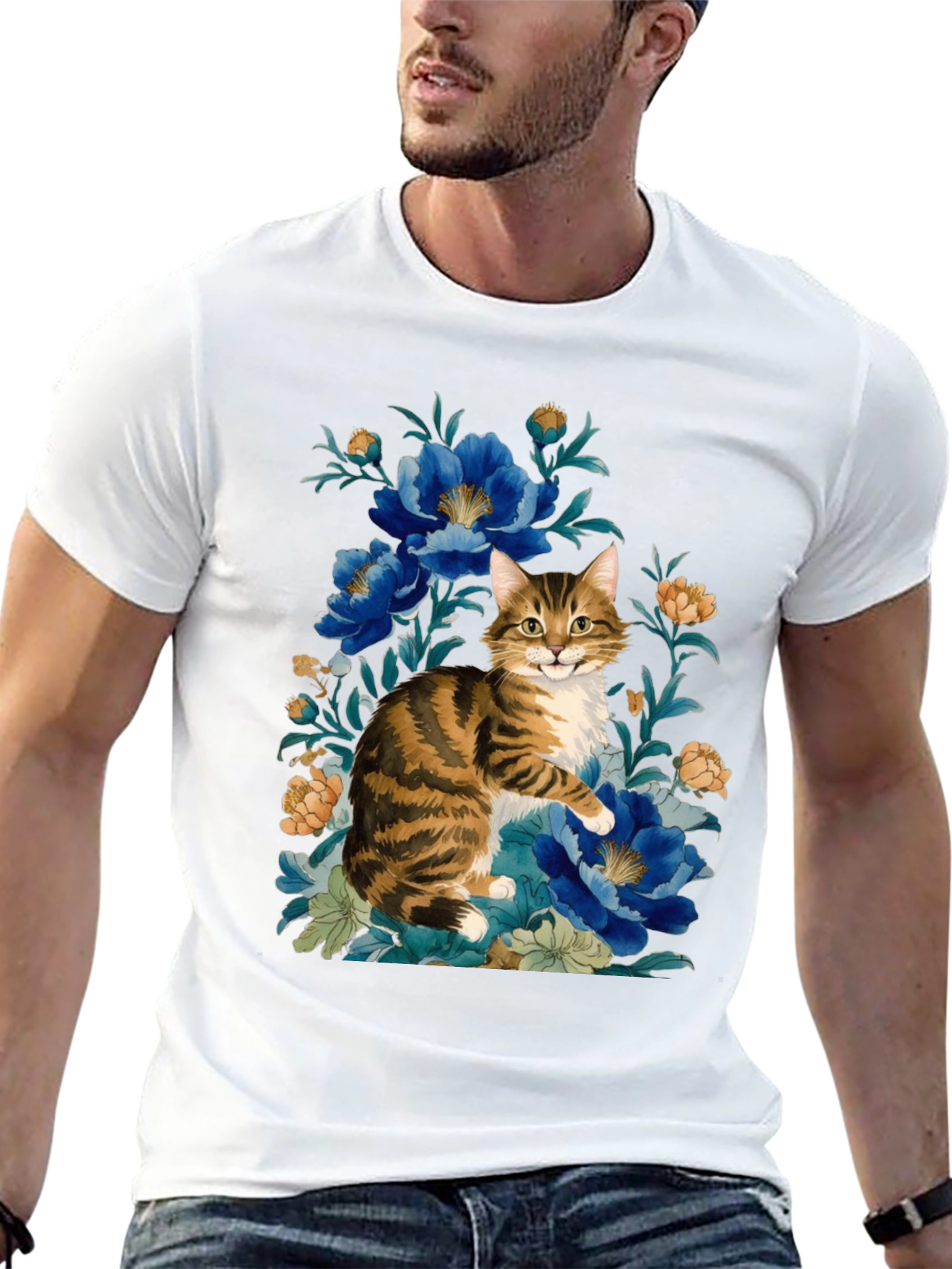 Black Floral Cat Graphic Tee - Soft Cotton Blend view 13