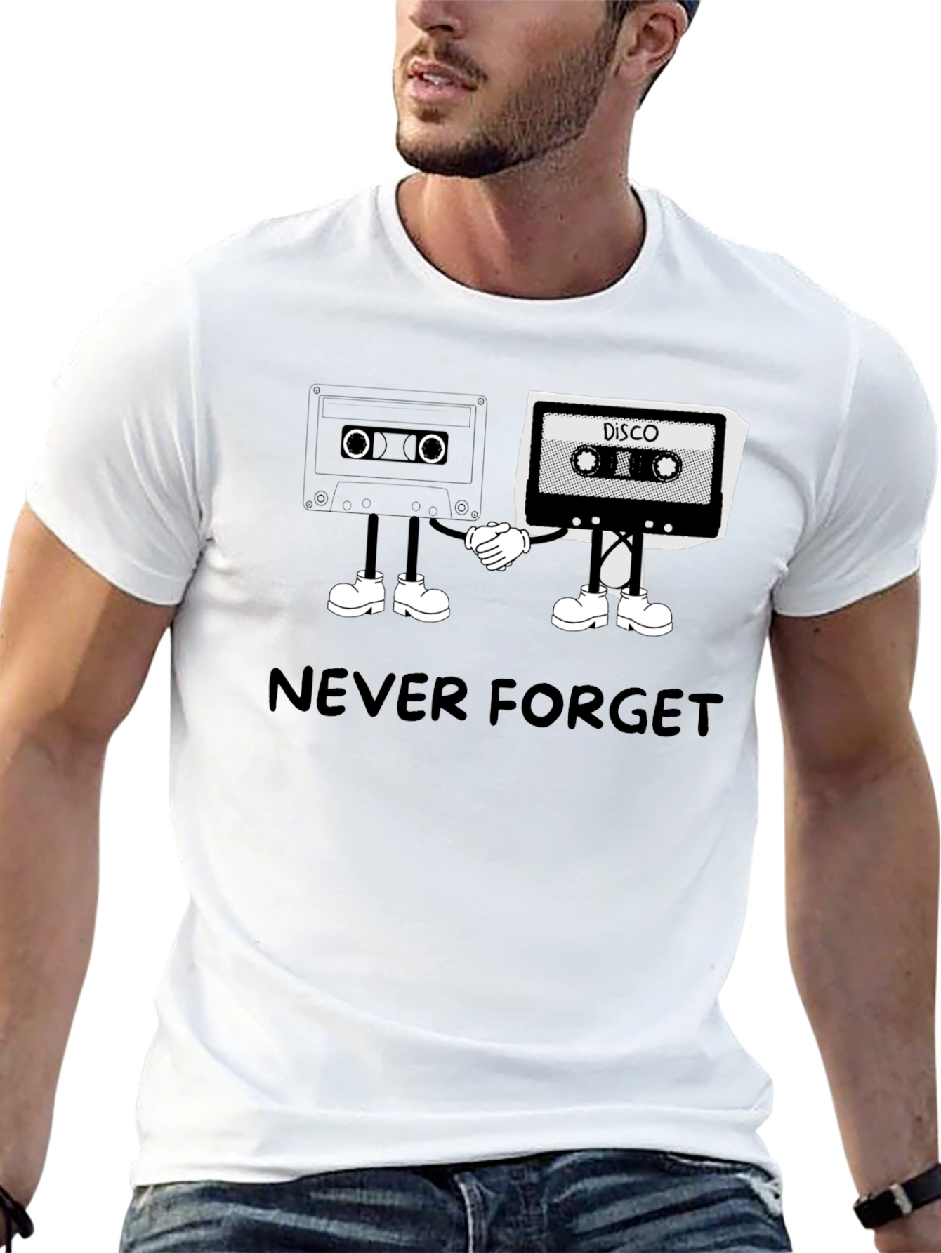 Black Retro Cassette Tape T-Shirt: Never Forget Disco! view 13