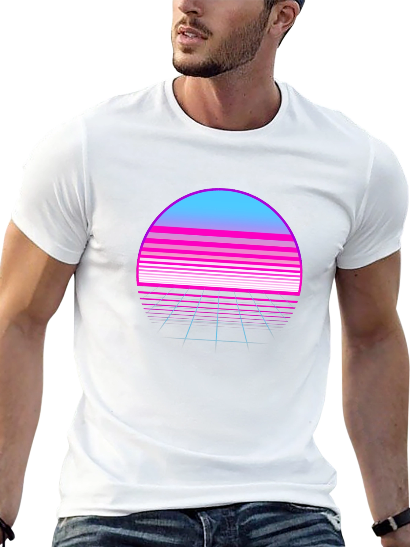Black Retro Wave Sunset T-Shirt - Synthwave Style view 13