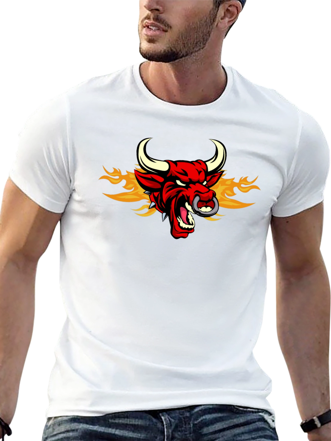 Black Fiery Bull Graphic Tee - Men's Black T-Shirt view 13