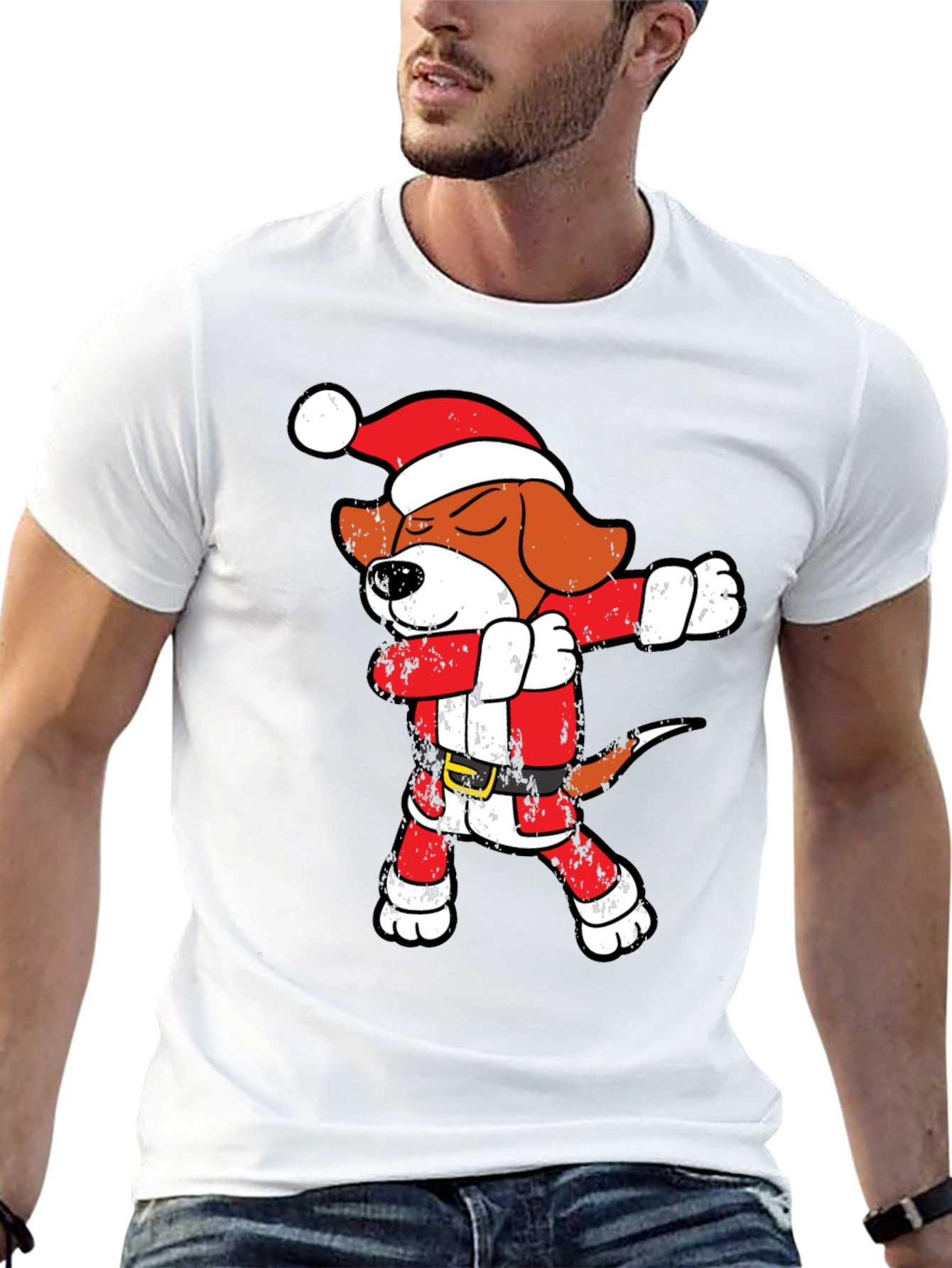 Black Dabbing Santa Beagle T-Shirt view 13